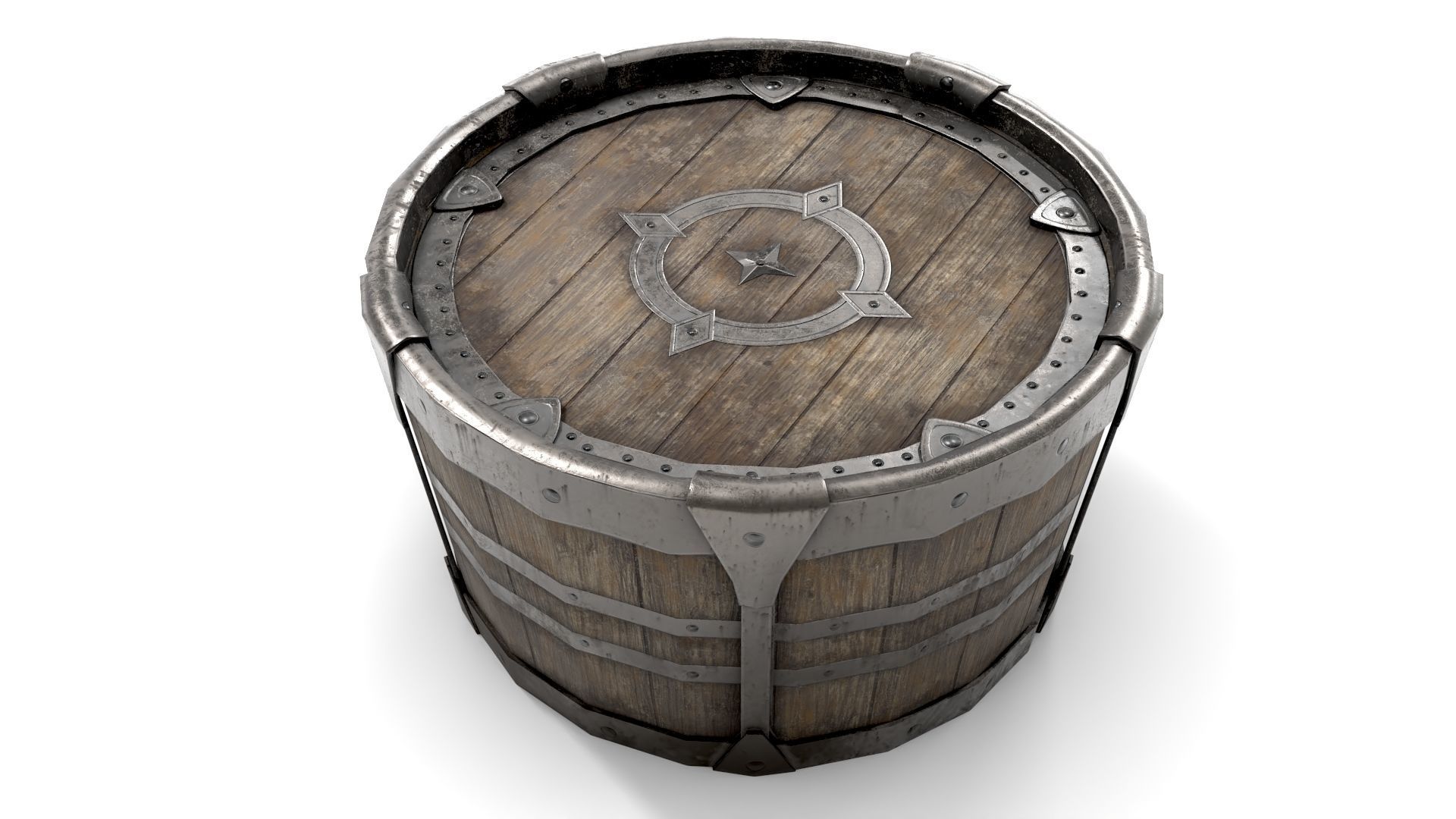 Ancient Wooden Barrel Low-poly 3D model_8