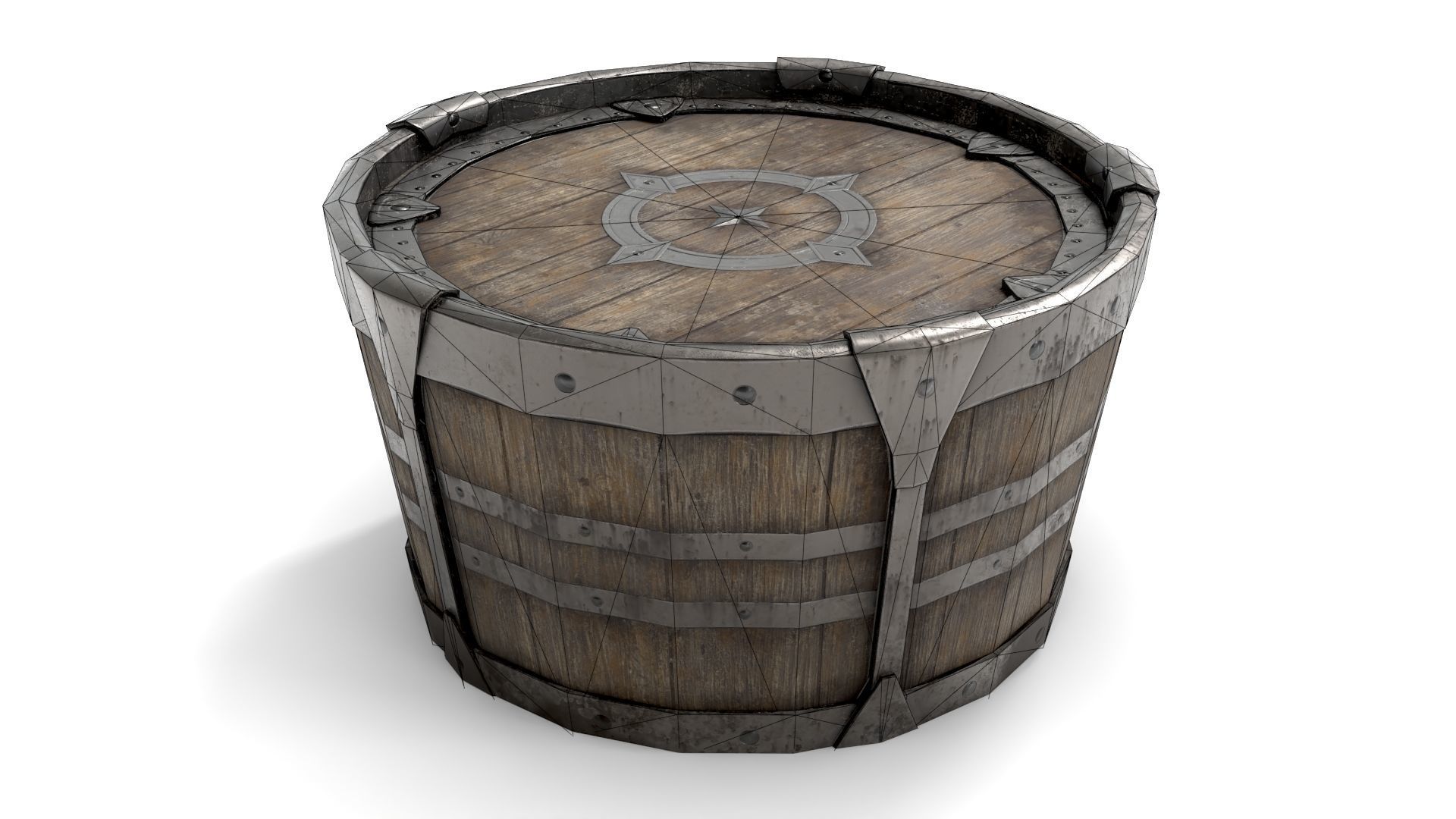 Ancient Wooden Barrel Low-poly 3D model_10
