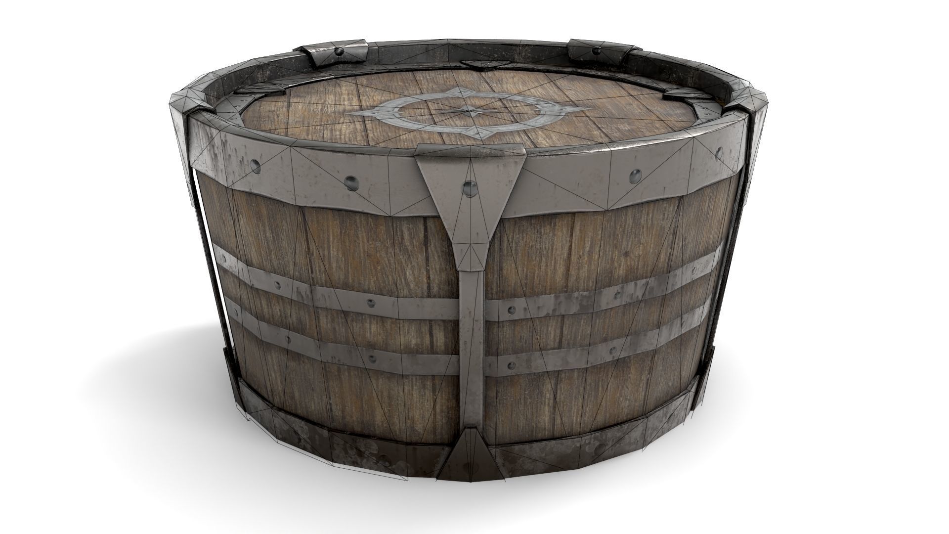 Ancient Wooden Barrel Low-poly 3D model_12