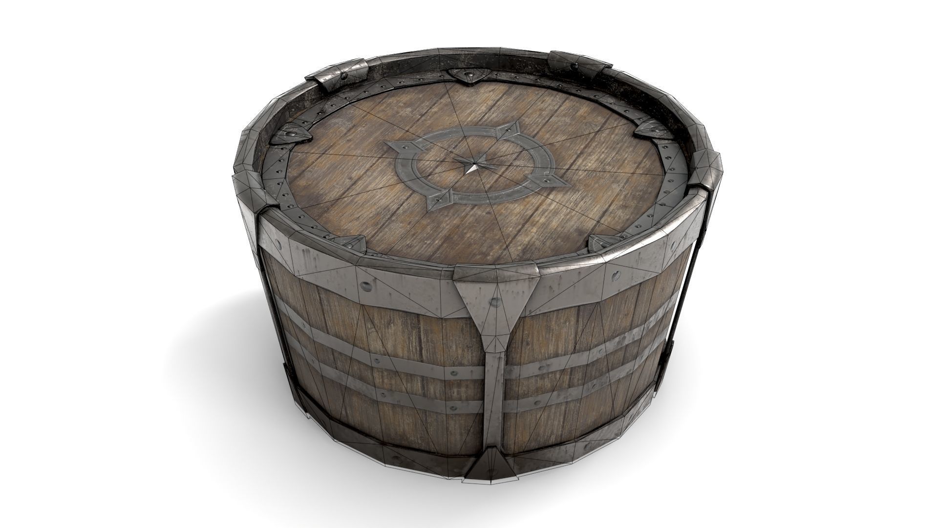 Ancient Wooden Barrel Low-poly 3D model_16