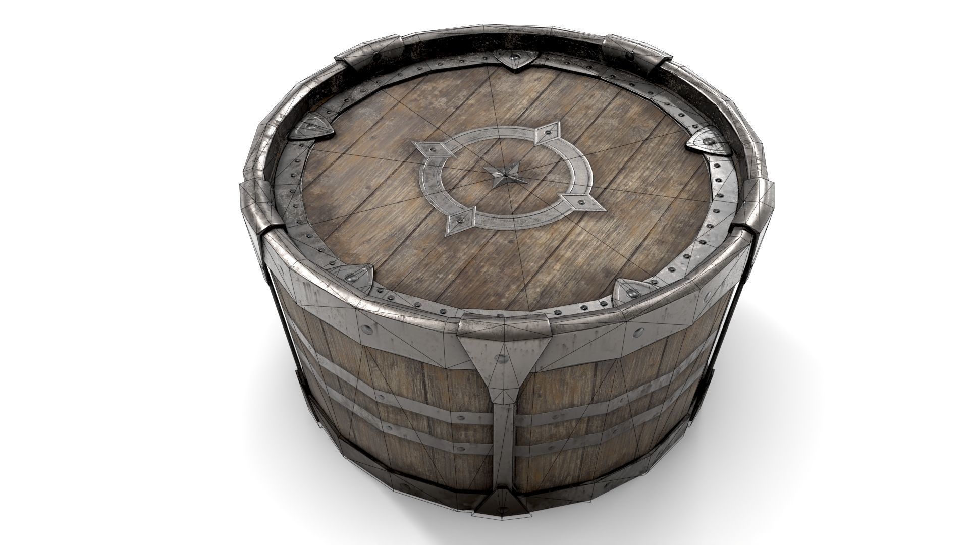 Ancient Wooden Barrel Low-poly 3D model_18
