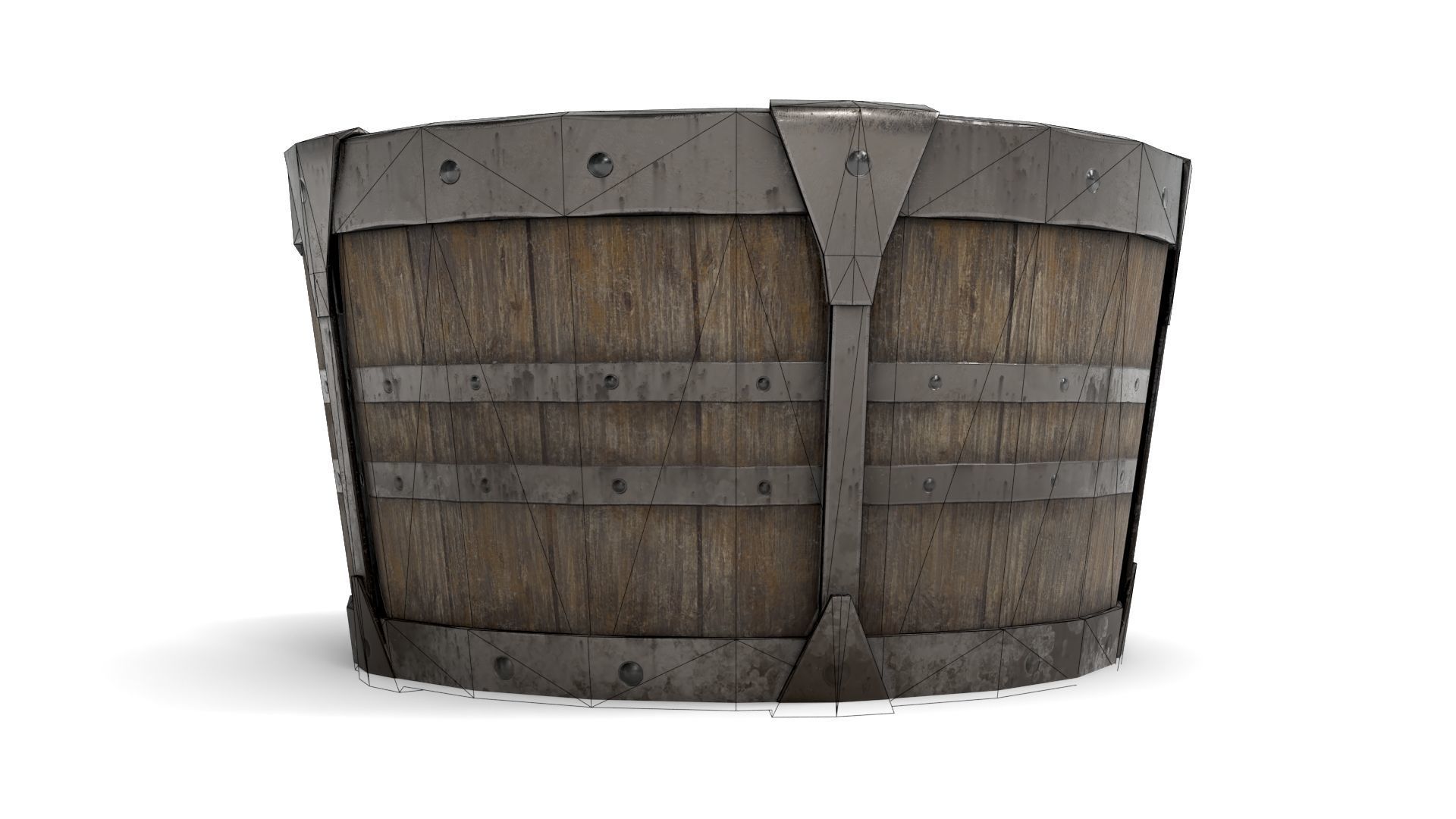 Ancient Wooden Barrel Low-poly 3D model_13