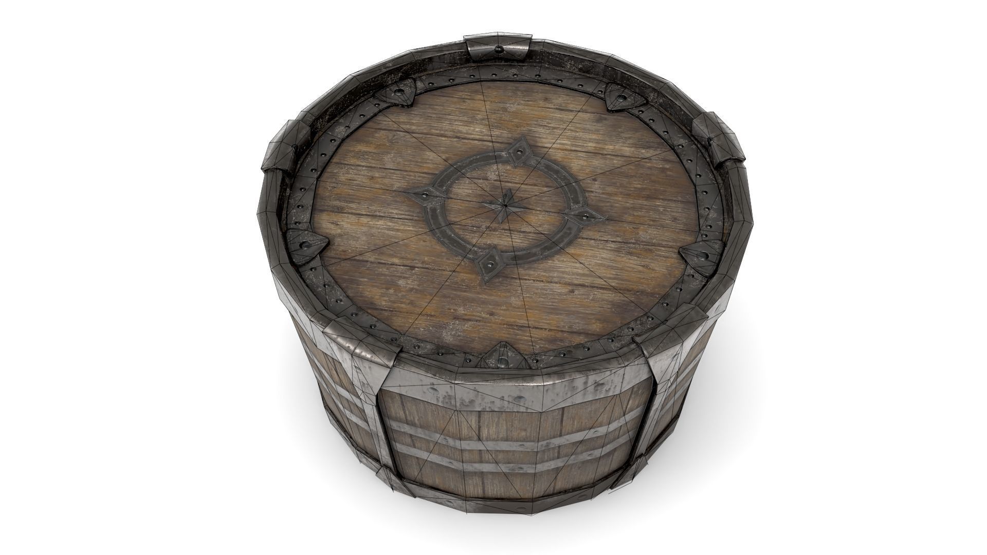 Ancient Wooden Barrel Low-poly 3D model_17