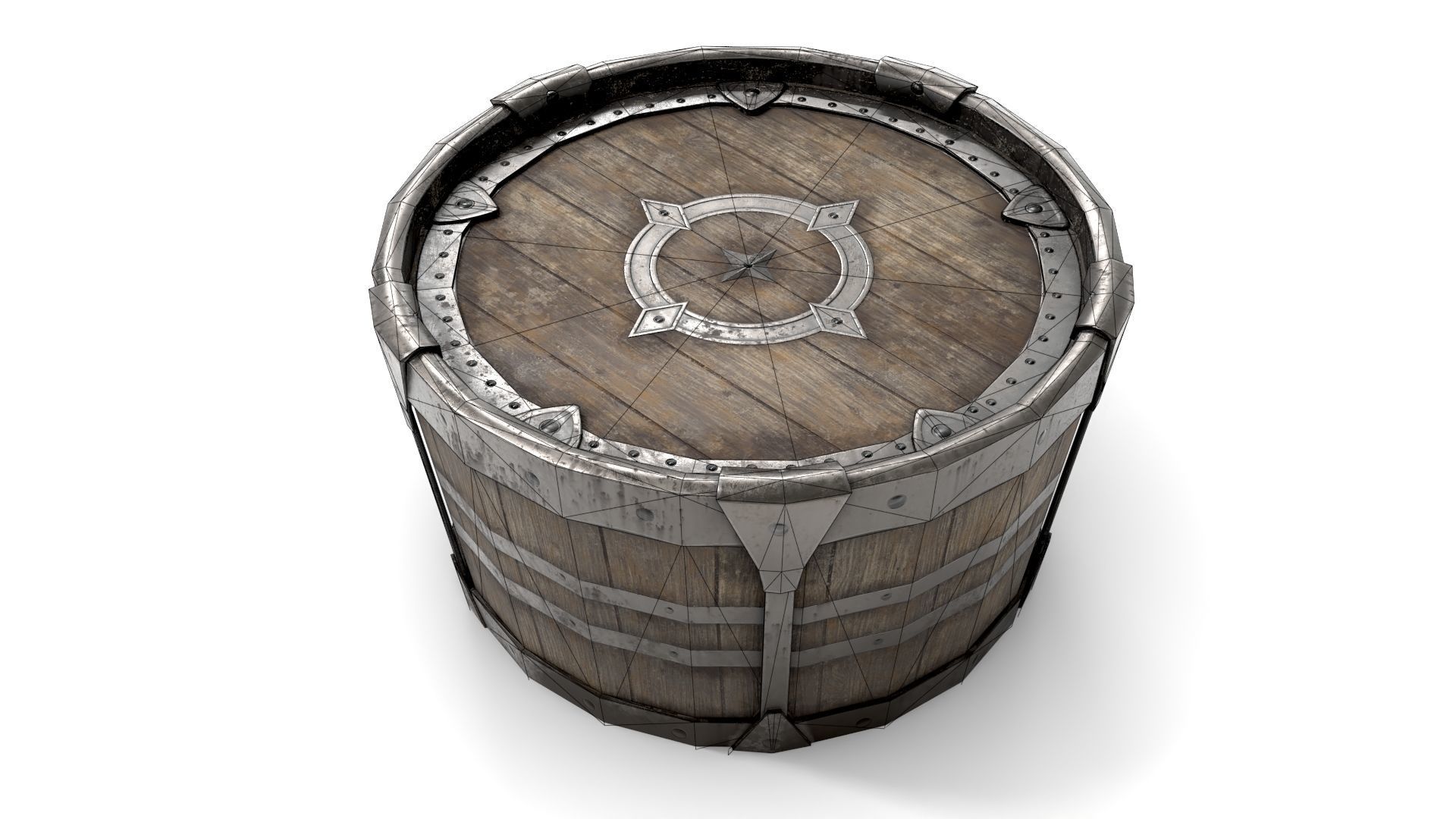 Ancient Wooden Barrel Low-poly 3D model_11