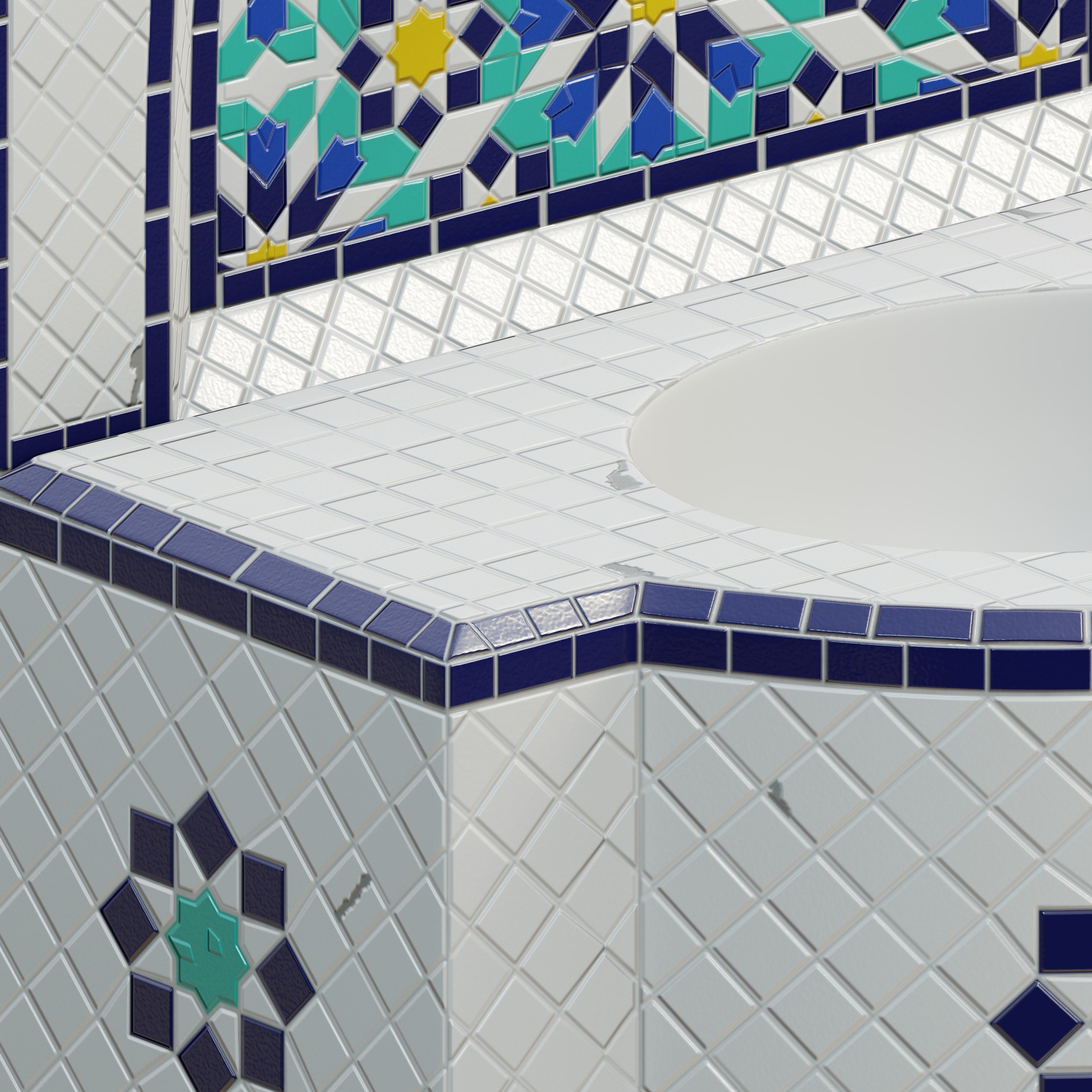 Traditional Moroccan mosaic fountain 3D model_4