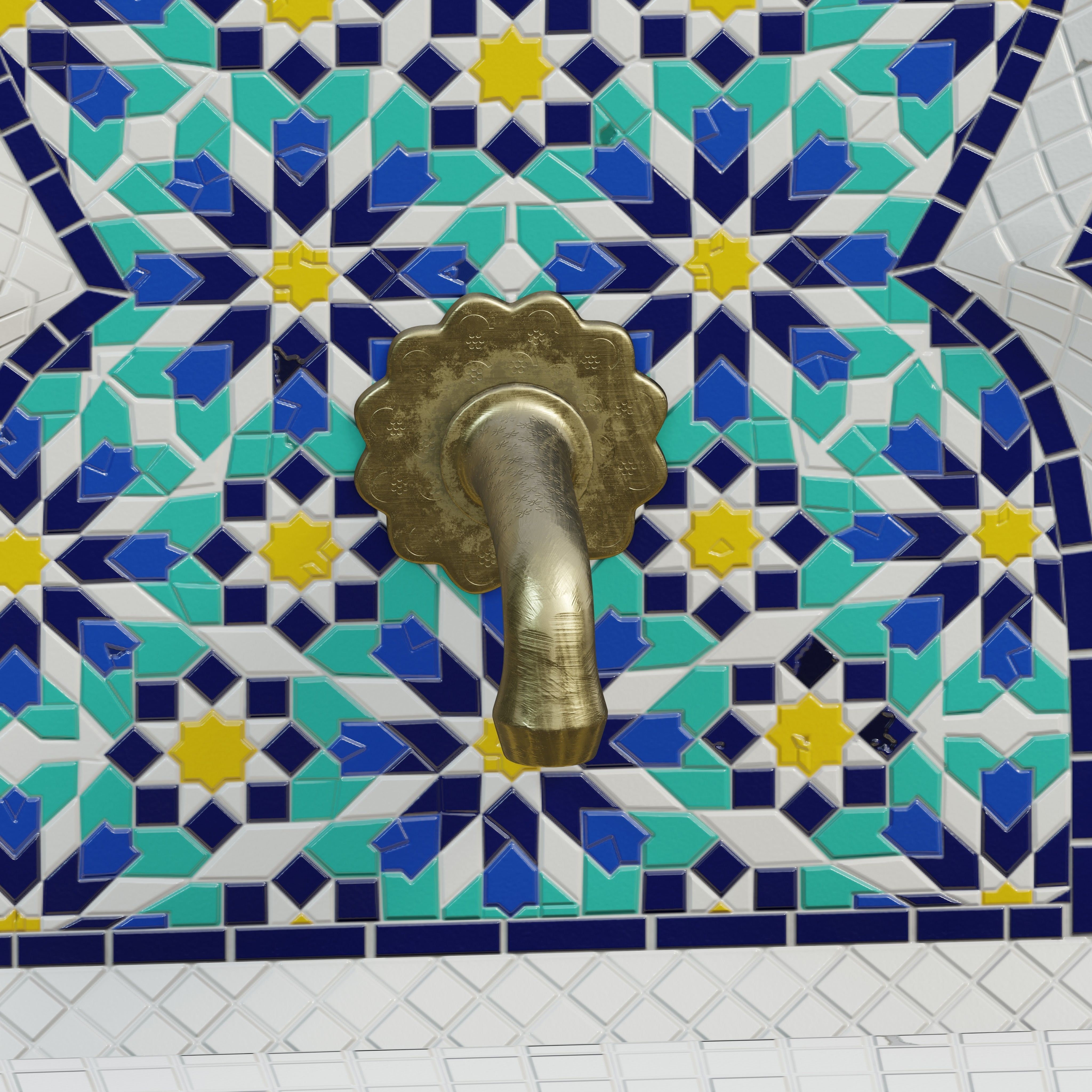 Traditional Moroccan mosaic fountain 3D model_3