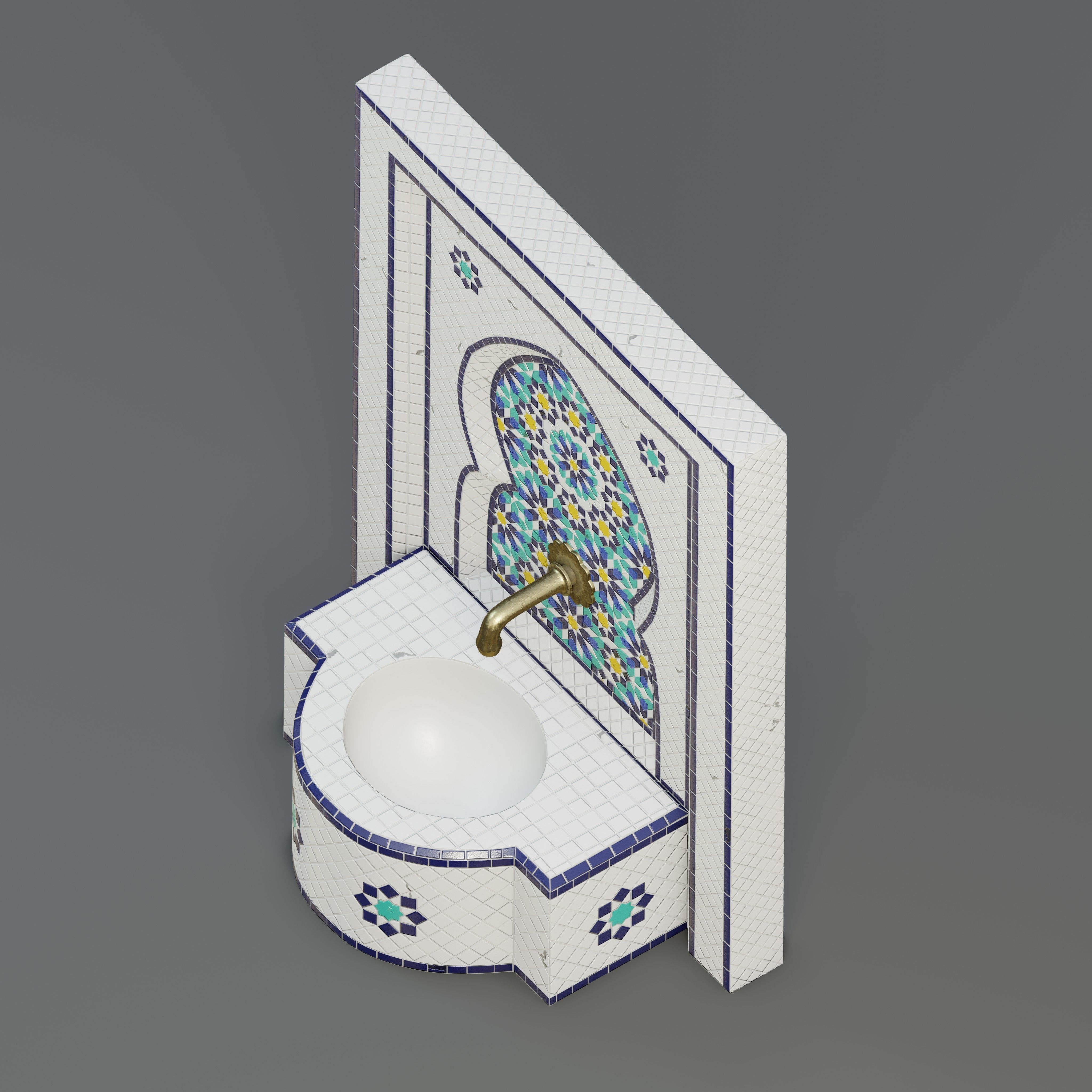 Traditional Moroccan mosaic fountain 3D model_1