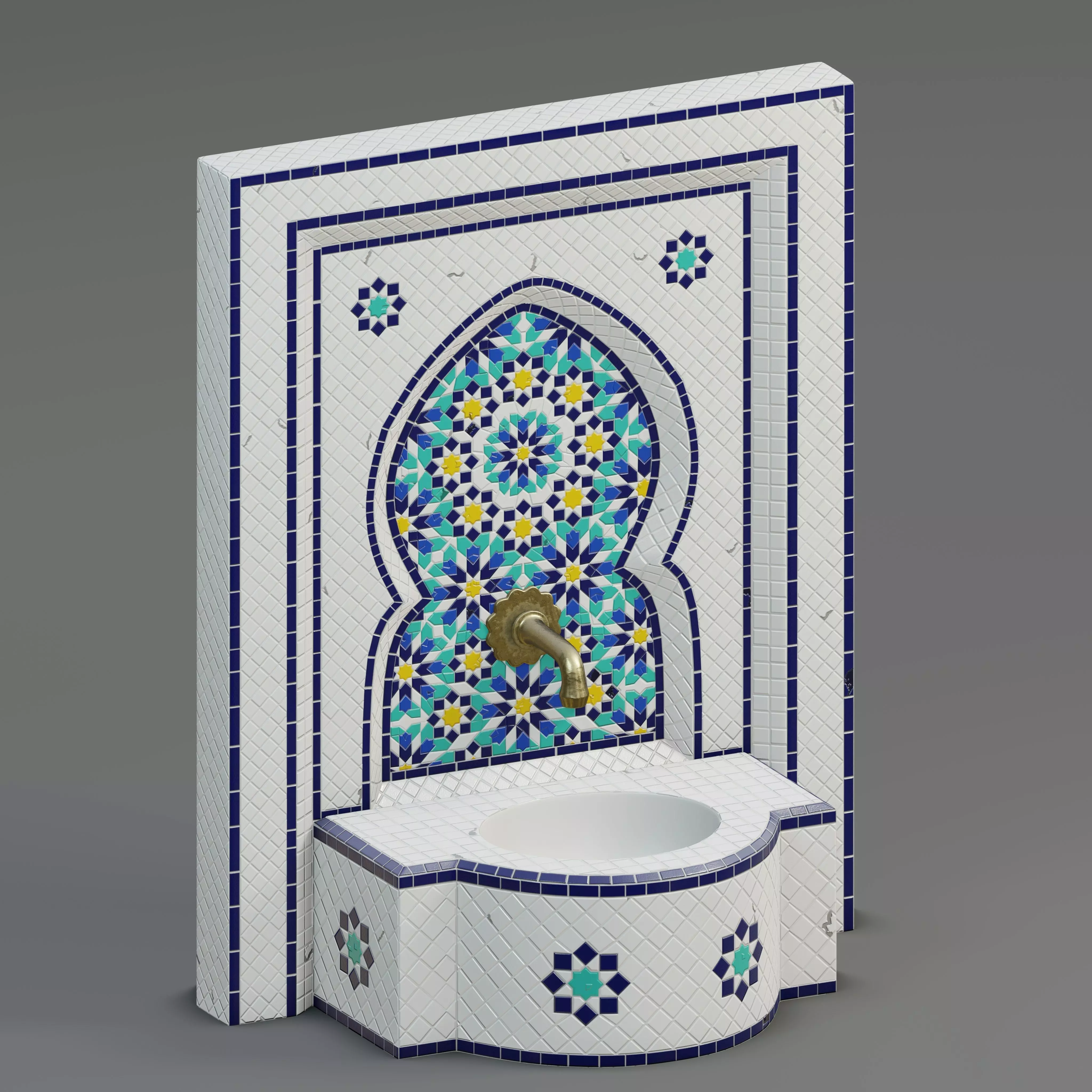 Traditional Moroccan mosaic fountain 3D model_0