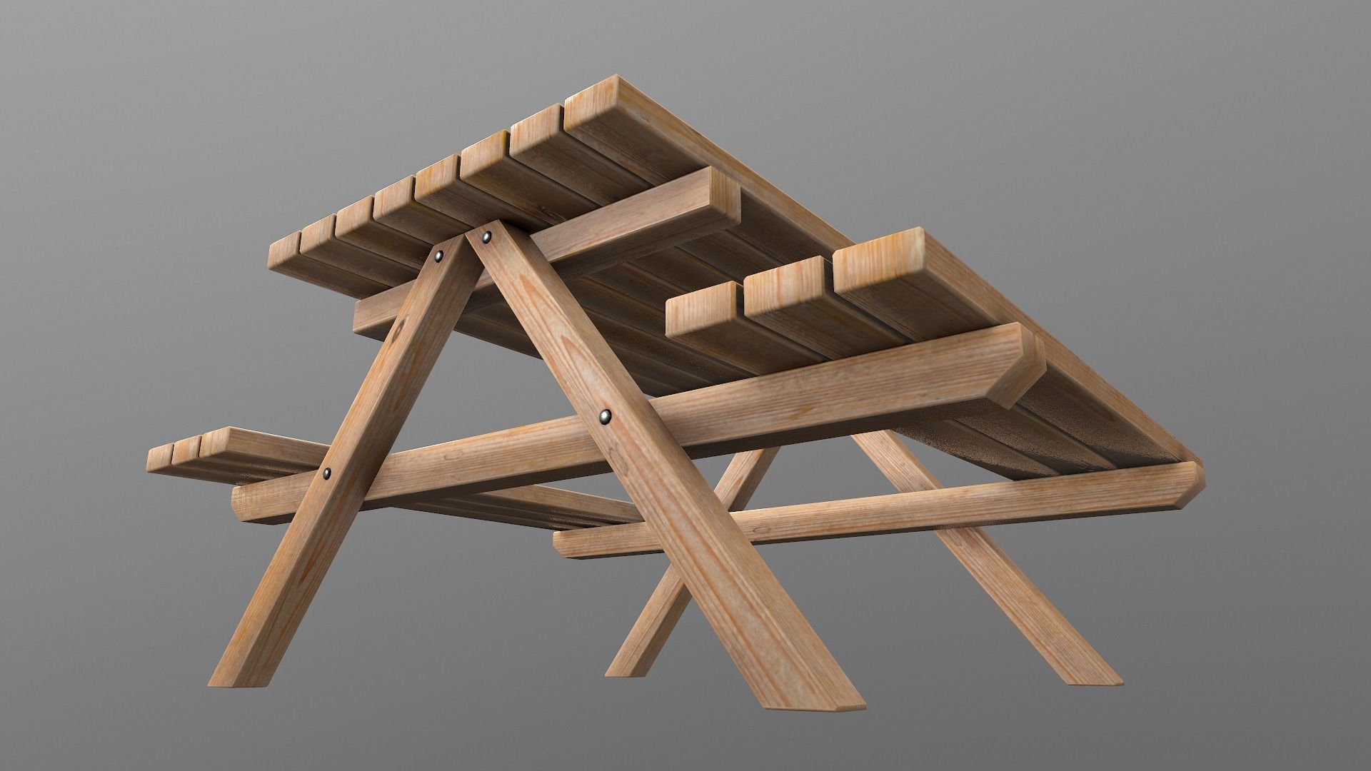 Wooden Picnic Table PBR - 2 Low-poly 3D model_7