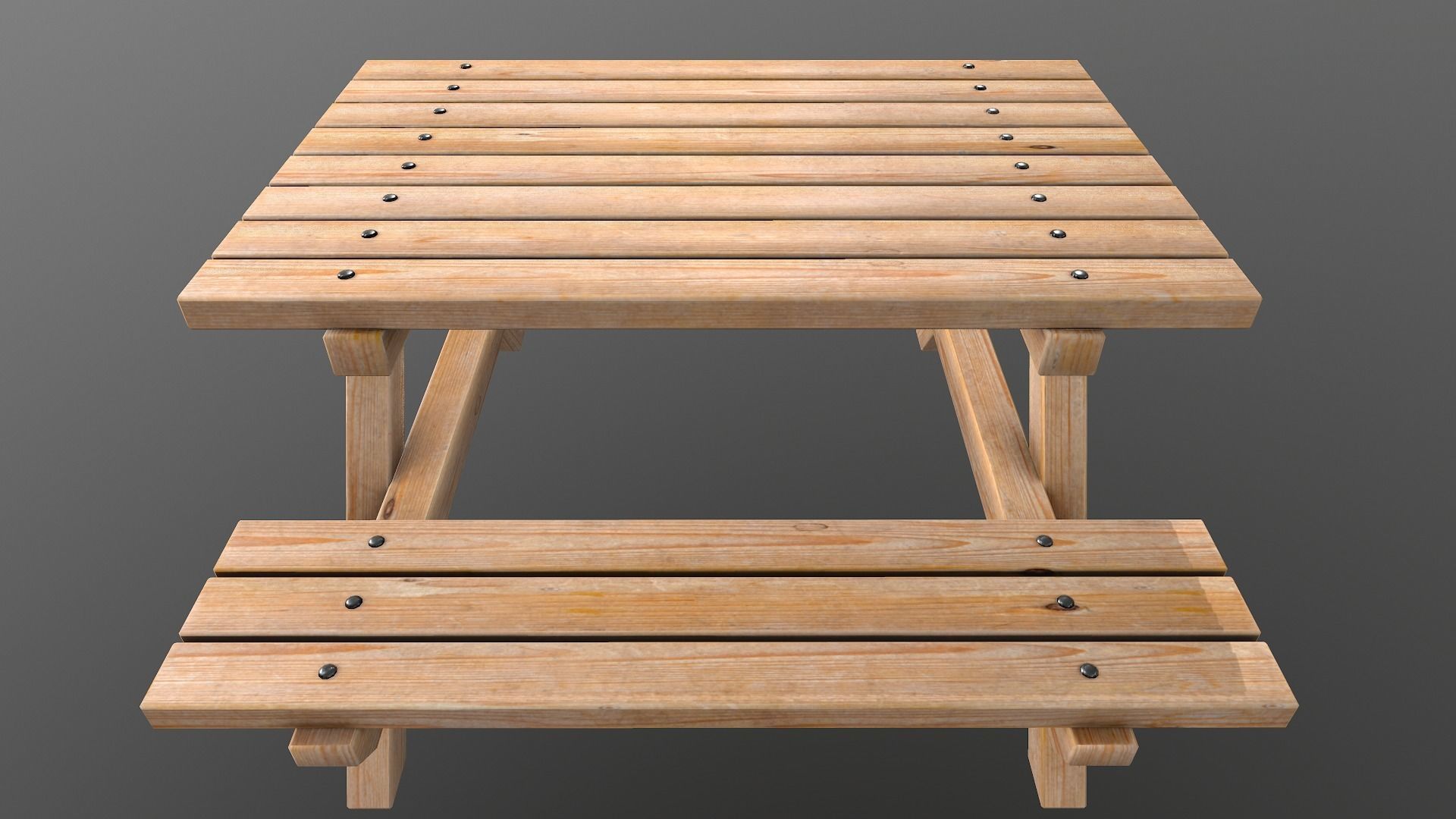 Wooden Picnic Table PBR - 2 Low-poly 3D model_5