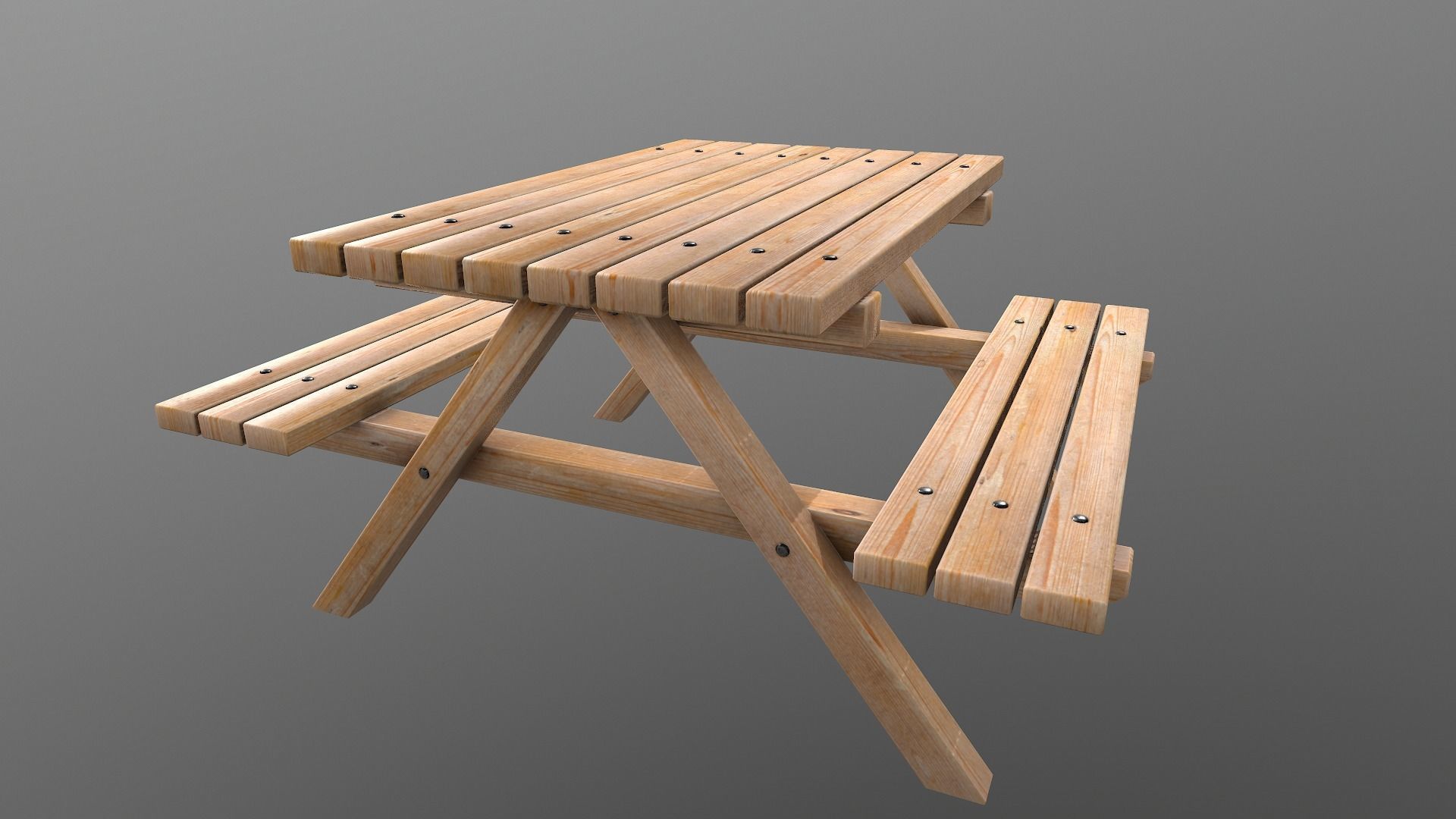 Wooden Picnic Table PBR - 2 Low-poly 3D model_4