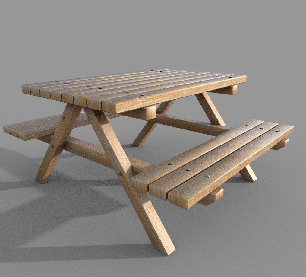 Wooden Picnic Table PBR - 2 Low-poly 3D model_2