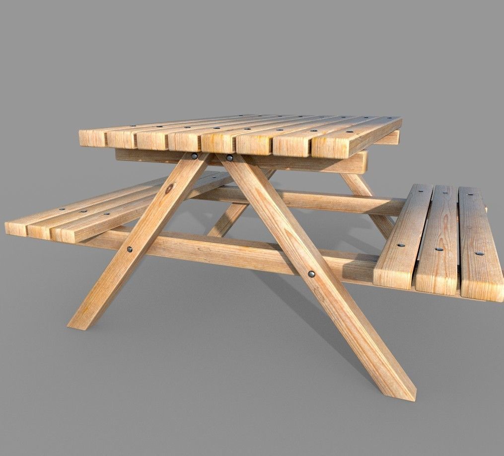 Wooden Picnic Table PBR - 2 Low-poly 3D model_3