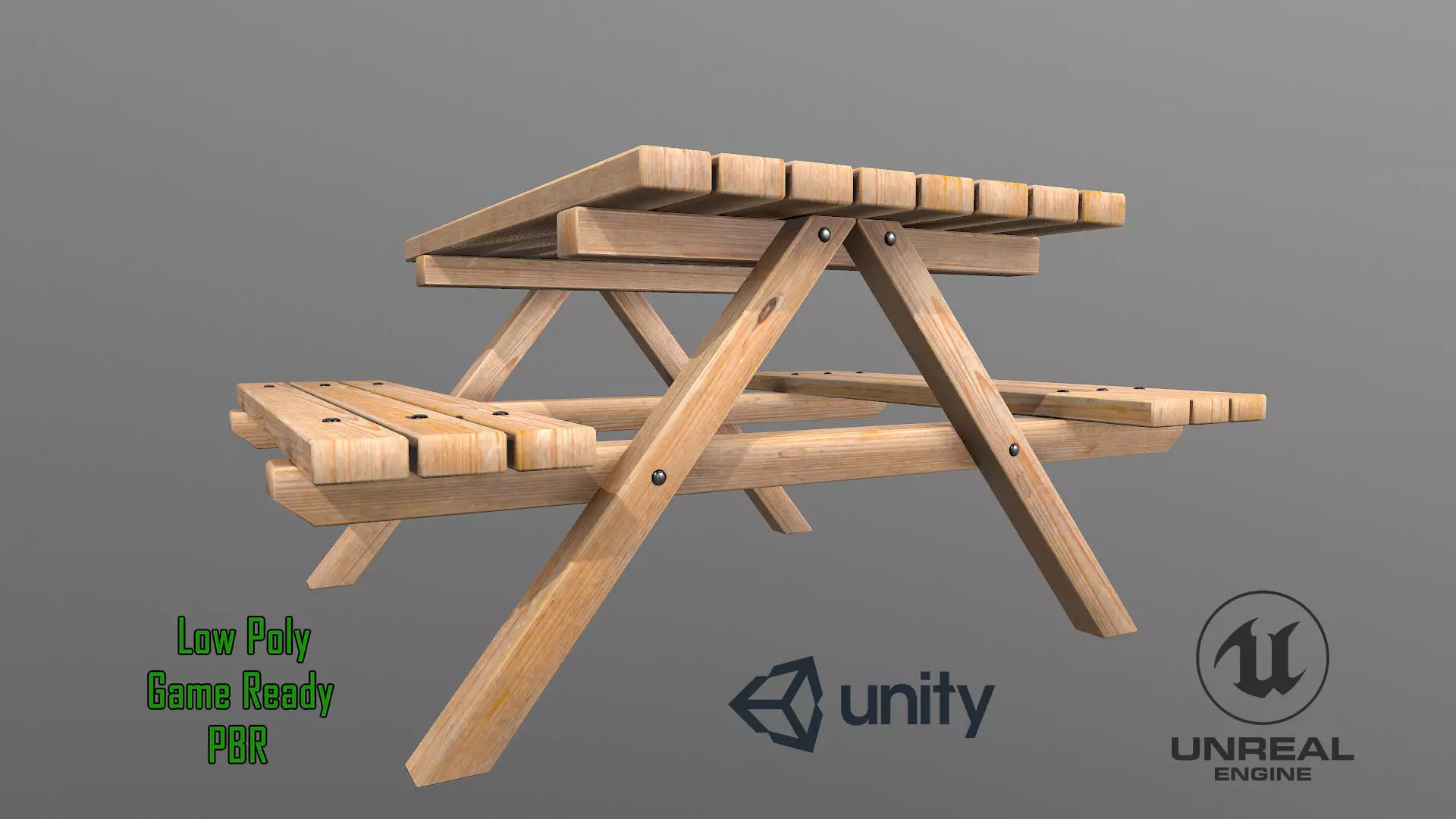 Wooden Picnic Table PBR - 2 Low-poly 3D model_0