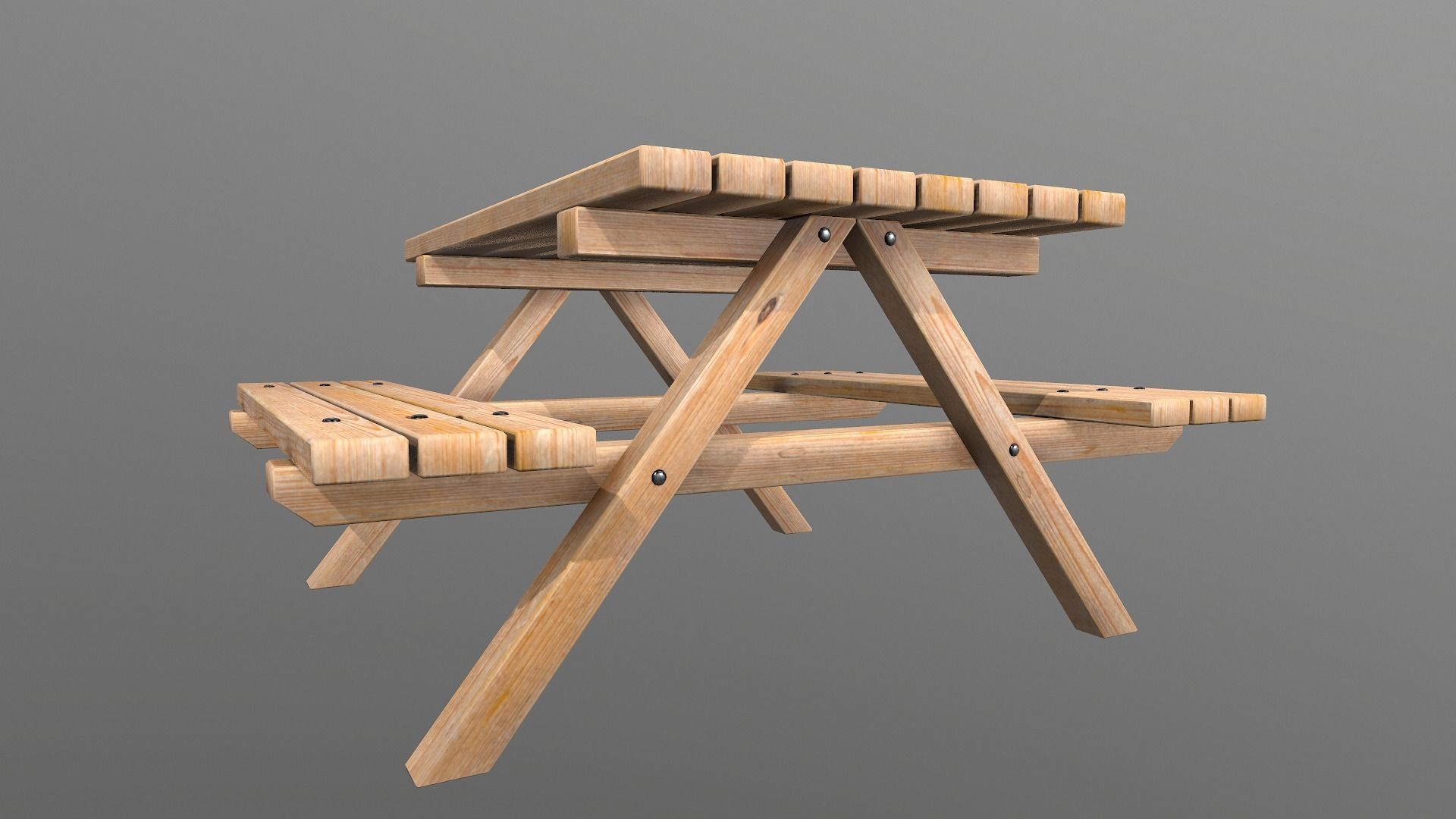 Wooden Picnic Table PBR - 2 Low-poly 3D model_6