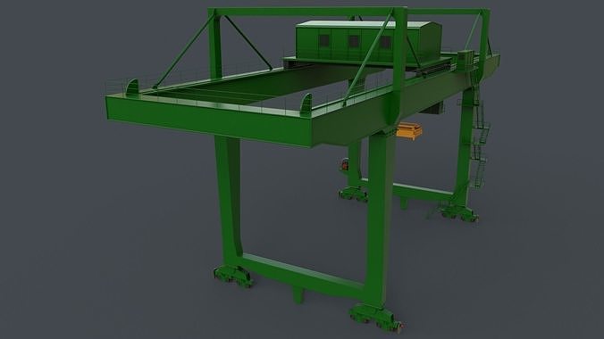 PBR Rail Mounted Gantry Crane RMG V2 - Green Low-poly 3D model