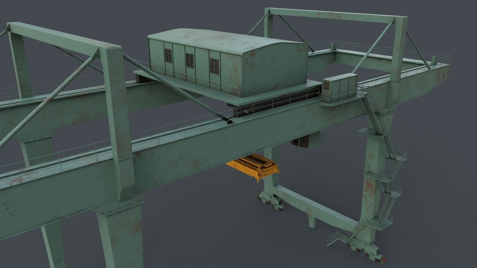 PBR Rail Mounted Gantry Crane RMG V2 - Green Light Low-poly 3D model_9