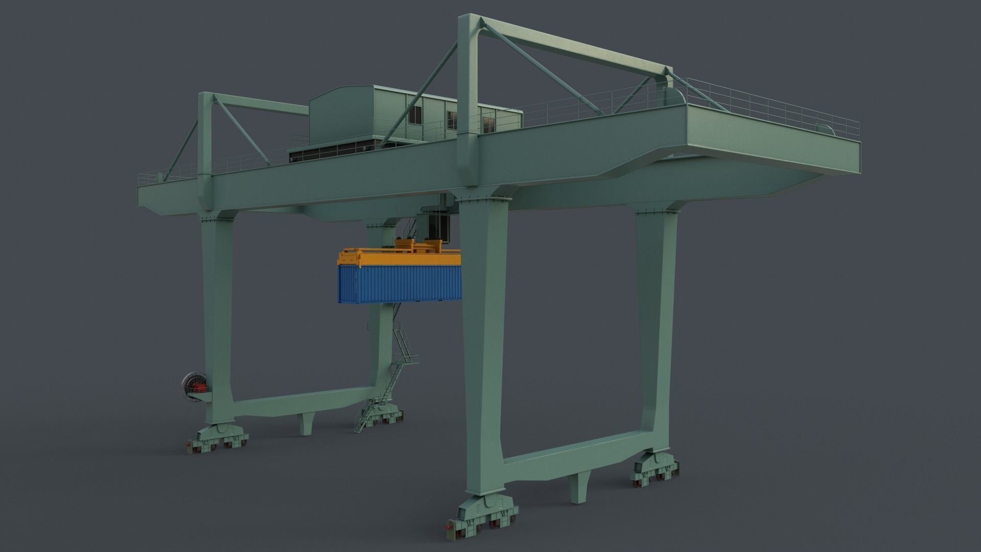 PBR Rail Mounted Gantry Crane RMG V2 - Green Light Low-poly 3D model_17
