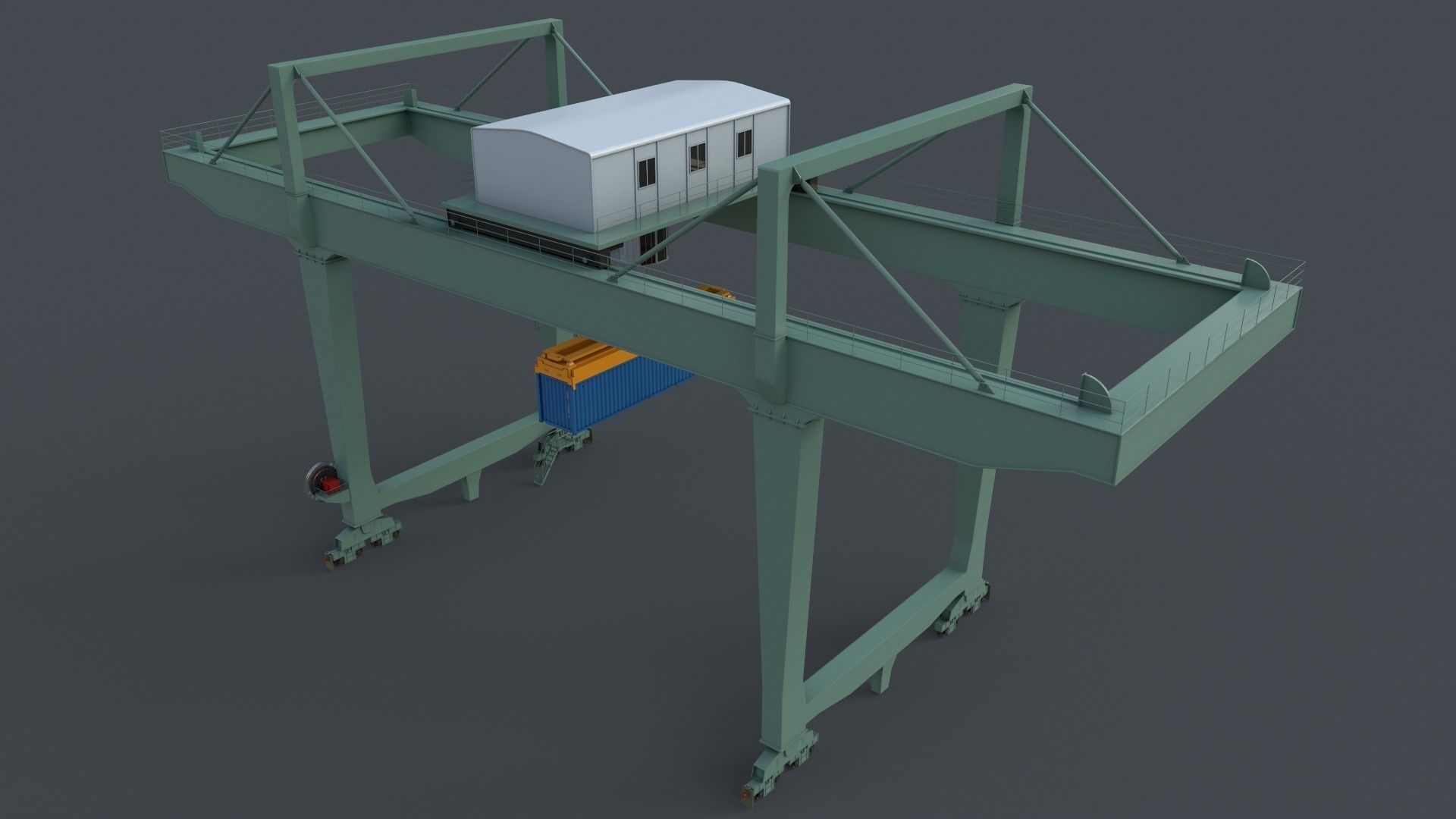 PBR Rail Mounted Gantry Crane RMG V2 - Green Light Low-poly 3D model_19