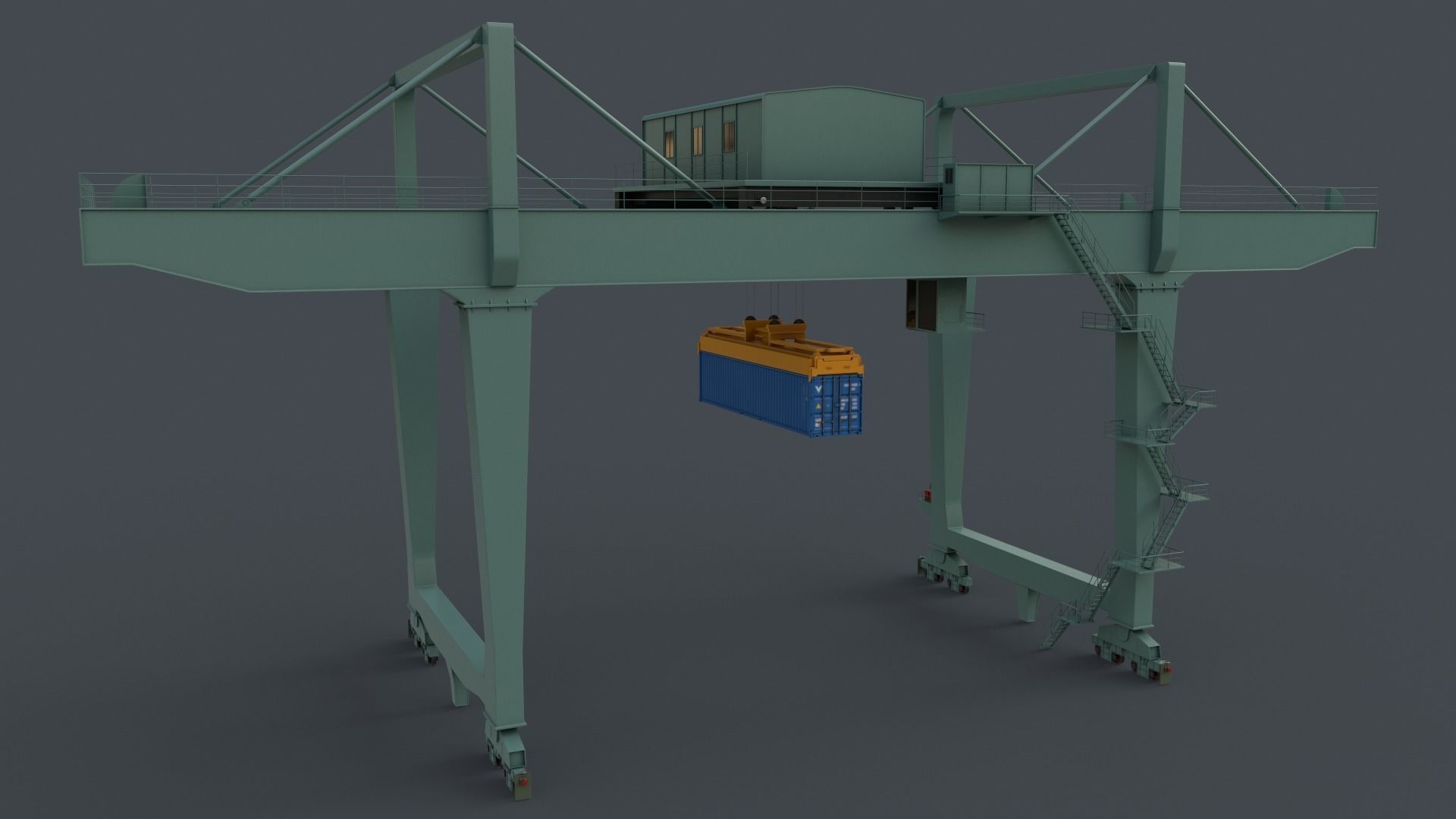 PBR Rail Mounted Gantry Crane RMG V2 - Green Light Low-poly 3D model_6