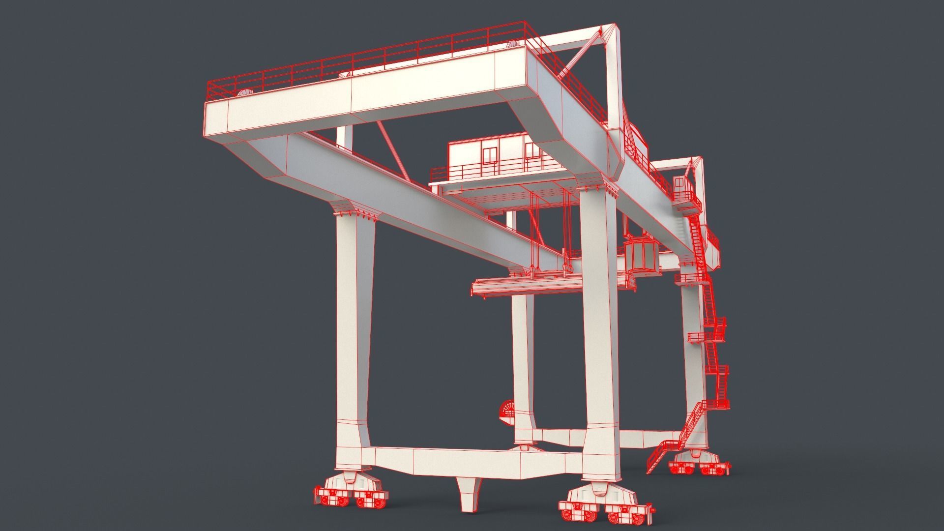 PBR Rail Mounted Gantry Crane RMG V2 - Green Light Low-poly 3D model_23