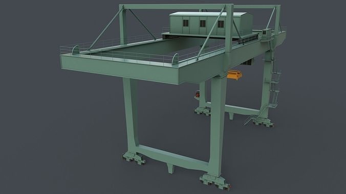 PBR Rail Mounted Gantry Crane RMG V2 - Green Light Low-poly 3D model