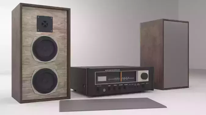 Vintage hi-fi amplituner speakers set PBR low-poly Low-poly 3D model
