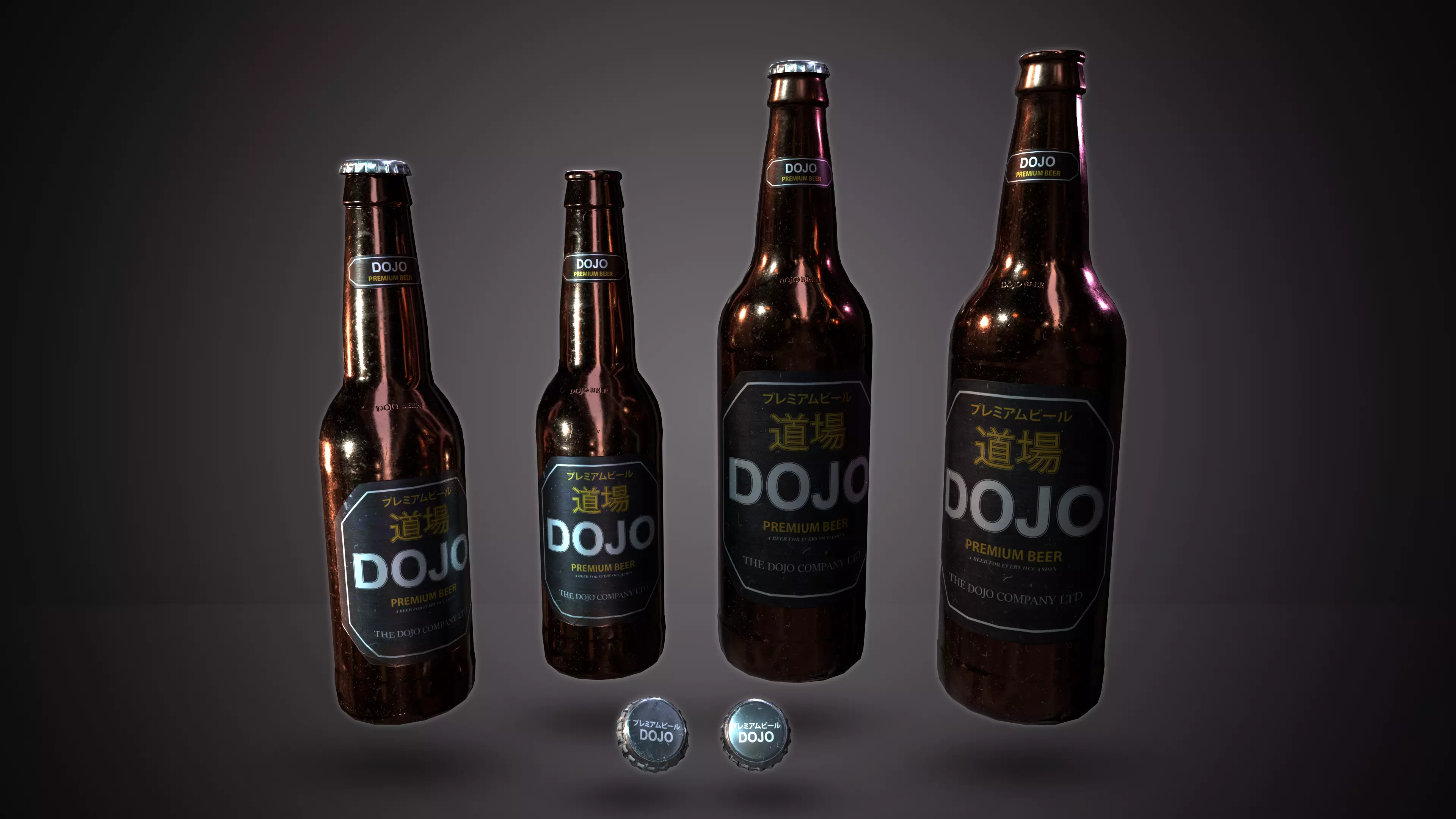 Beer Bottle and Cap Set - PBR Game Ready -  Low-poly 3D model_0