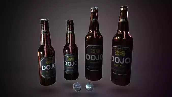 Beer Bottle and Cap Set - PBR Game Ready -  Low-poly 3D model