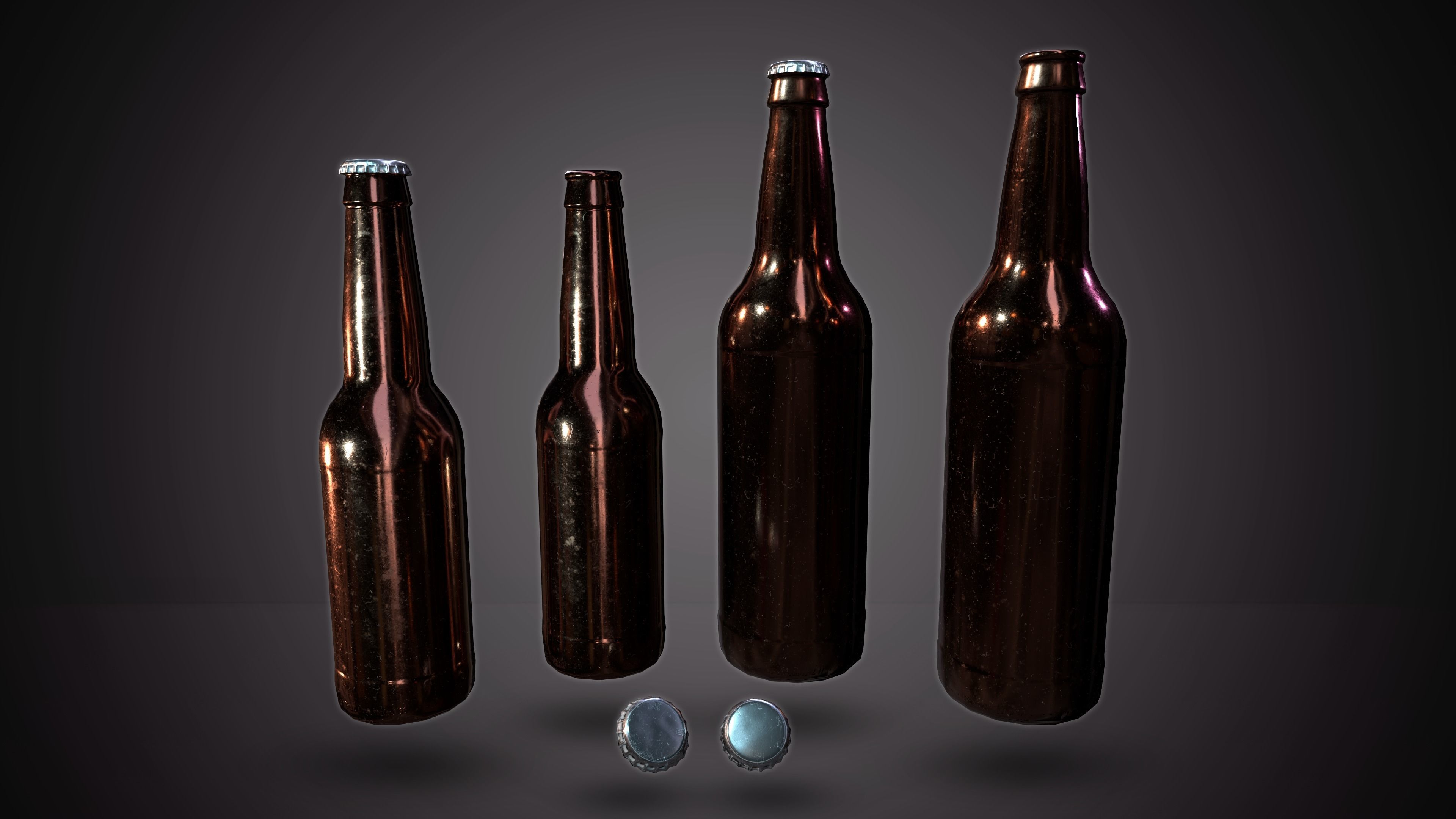 Beer Bottle and Cap Set - PBR Game Ready -  Low-poly 3D model_3