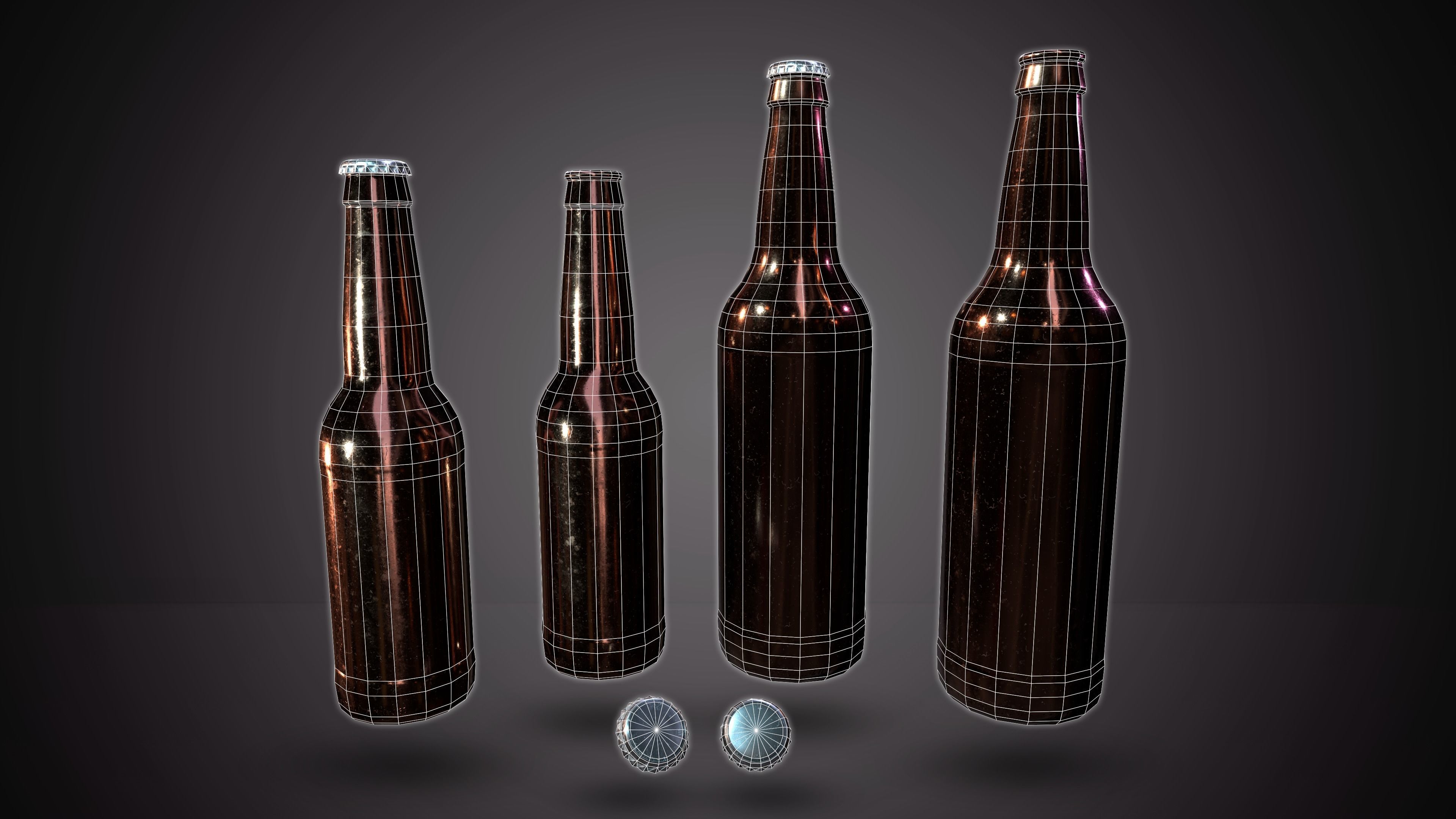 Beer Bottle and Cap Set - PBR Game Ready -  Low-poly 3D model_4