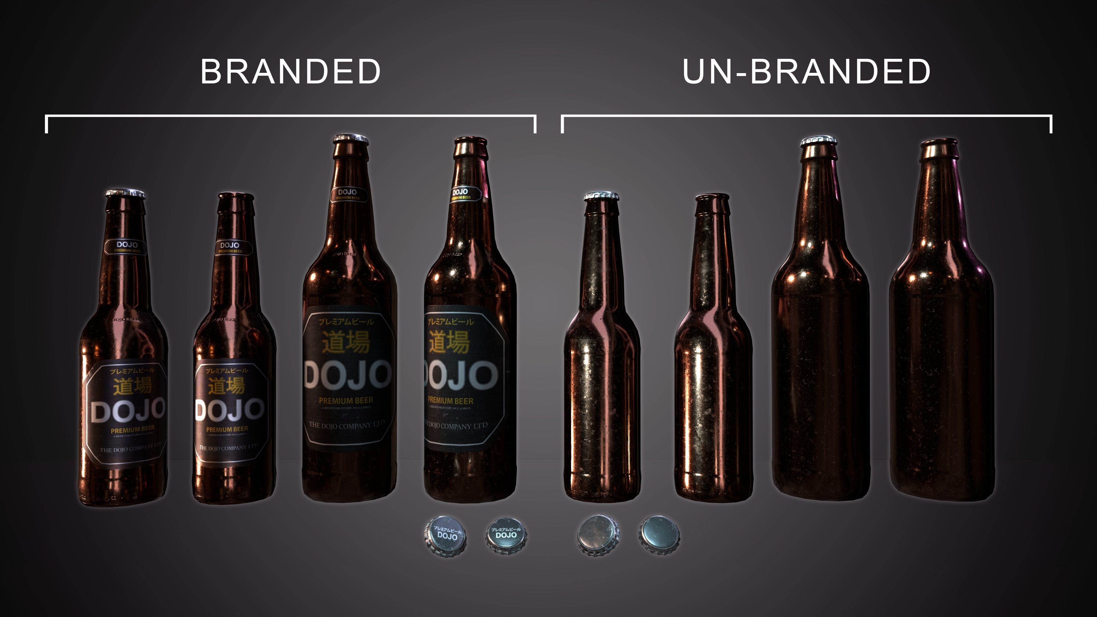 Beer Bottle and Cap Set - PBR Game Ready -  Low-poly 3D model_1