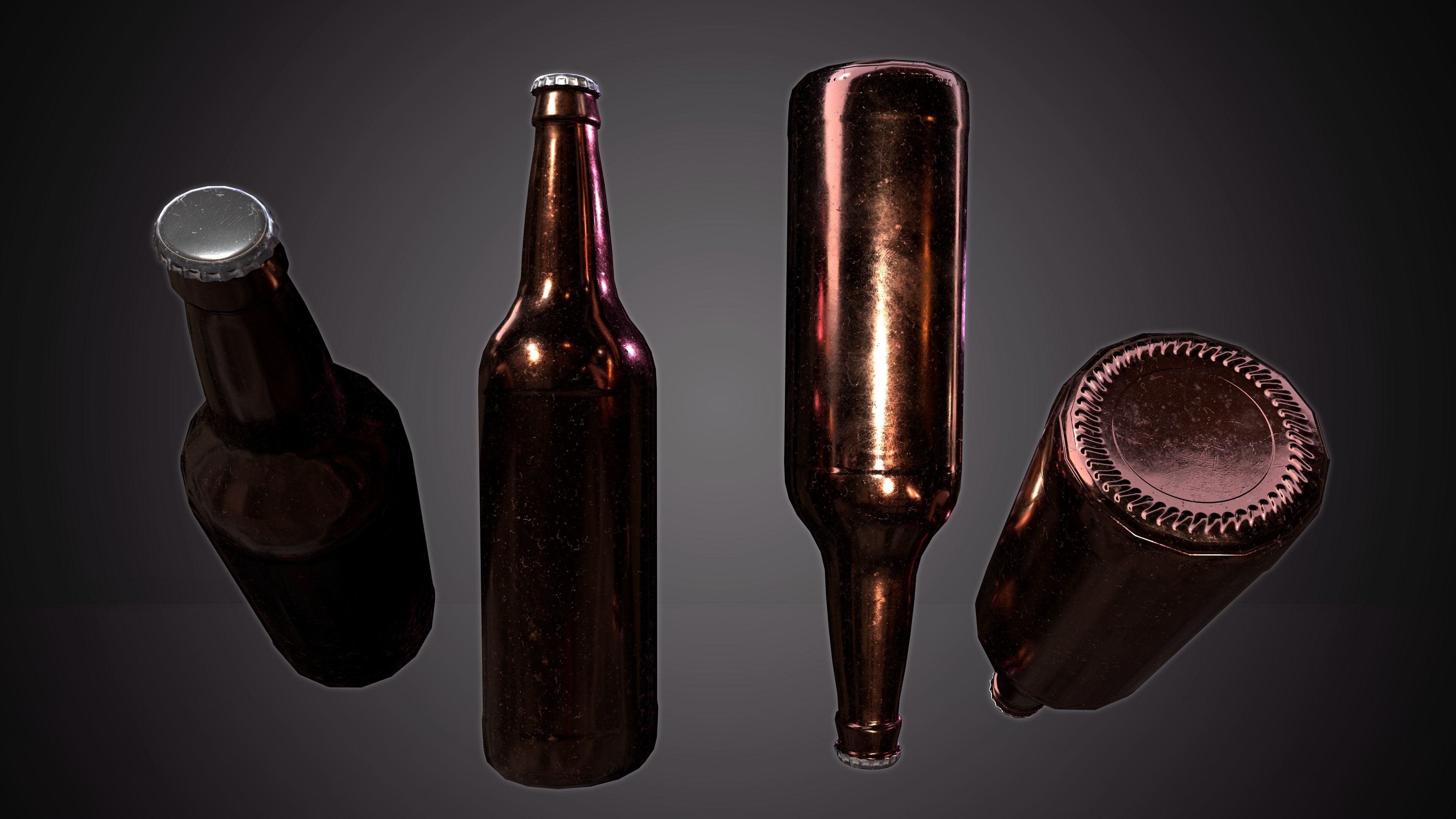 Beer Bottle and Cap Set - PBR Game Ready -  Low-poly 3D model_6