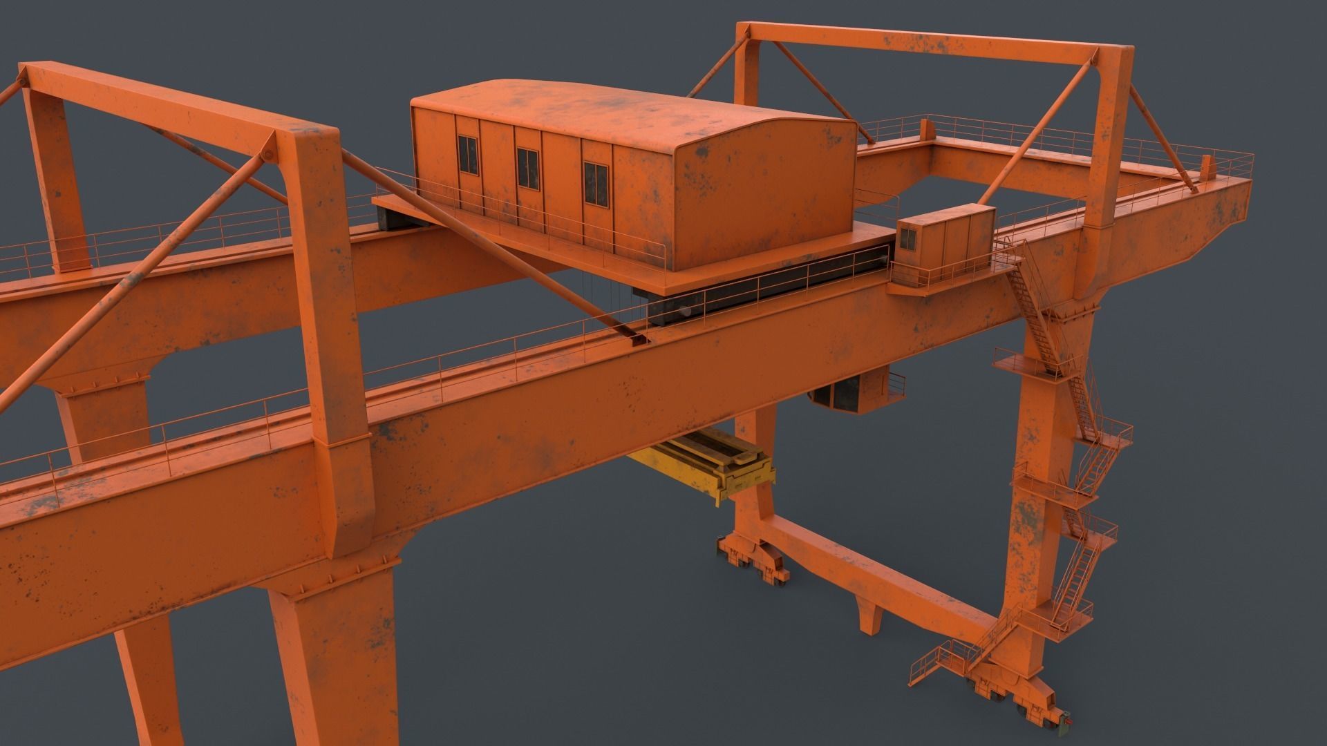 PBR Rail Mounted Gantry Crane RMG V2 - Orange Low-poly 3D model_9