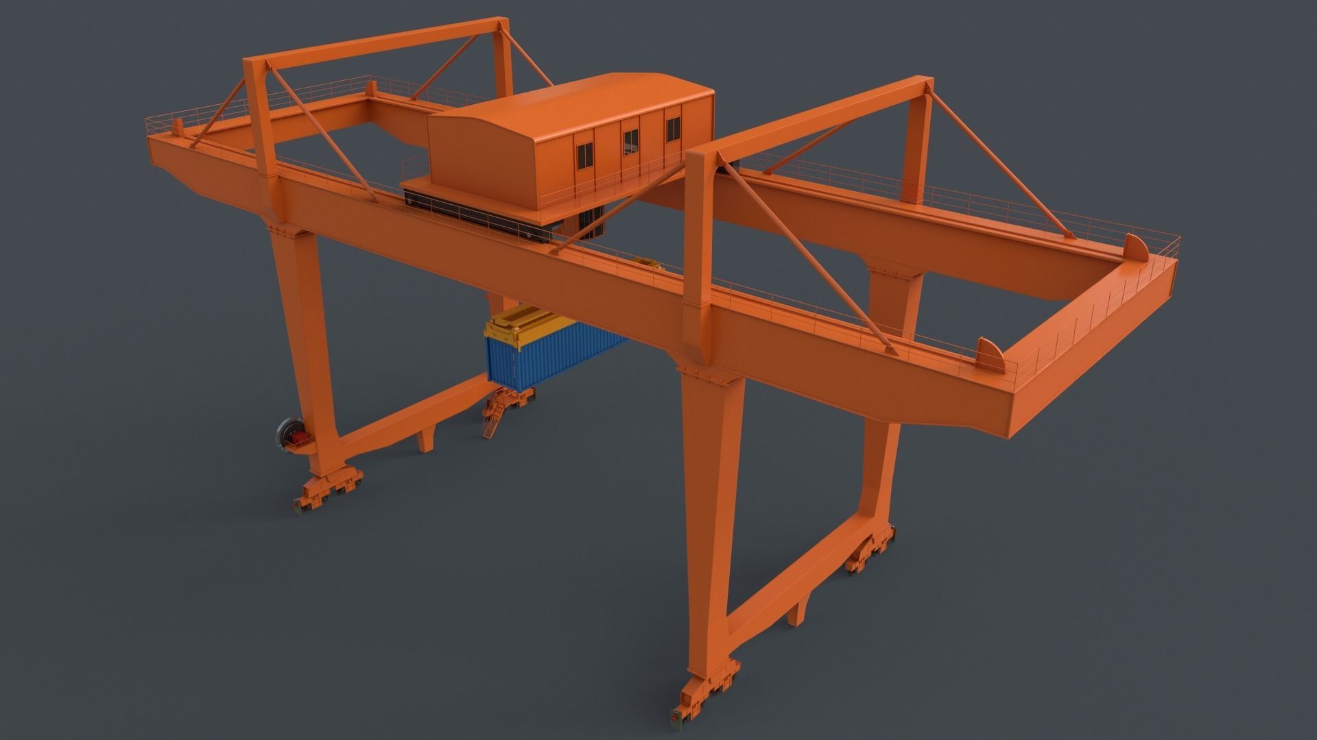 PBR Rail Mounted Gantry Crane RMG V2 - Orange Low-poly 3D model_18