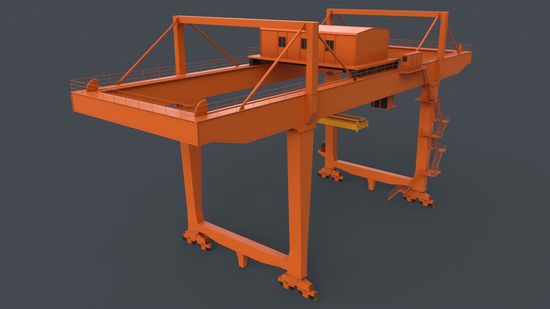PBR Rail Mounted Gantry Crane RMG V2 - Orange Low-poly 3D model_2