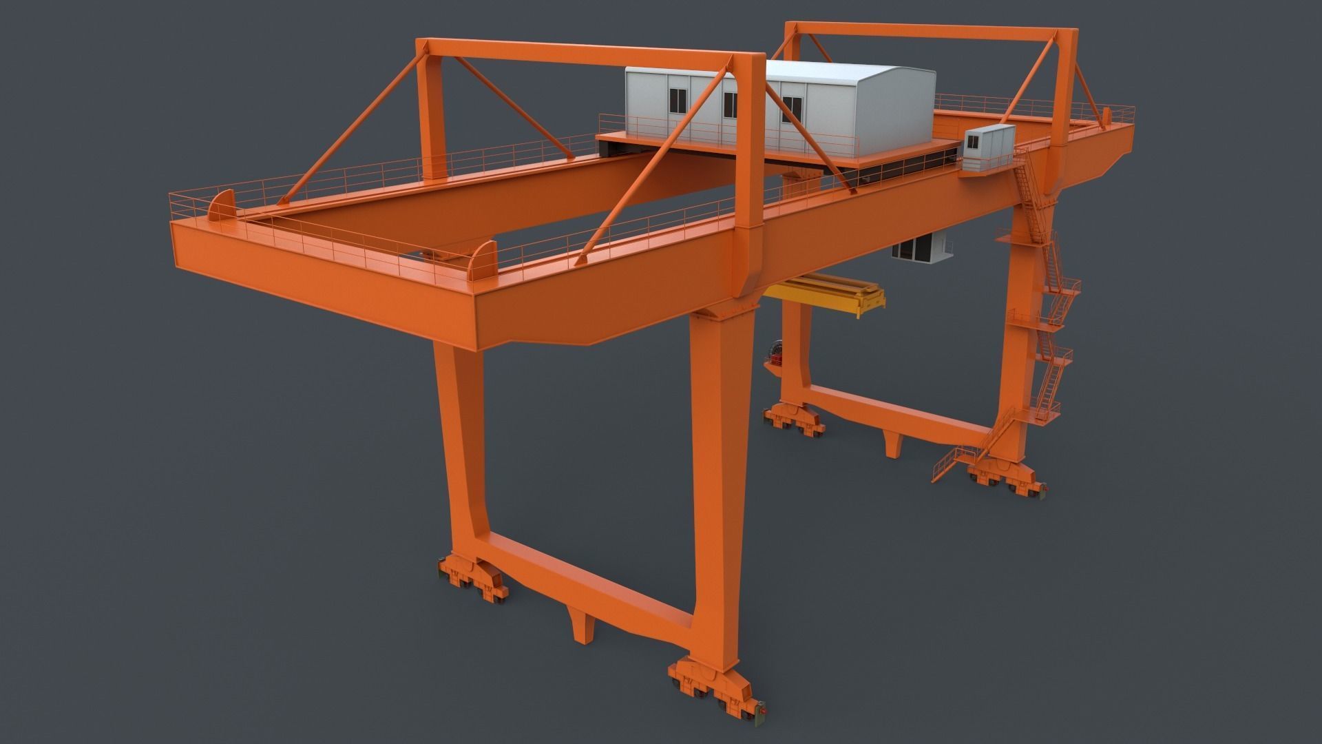 PBR Rail Mounted Gantry Crane RMG V2 - Orange Low-poly 3D model_3