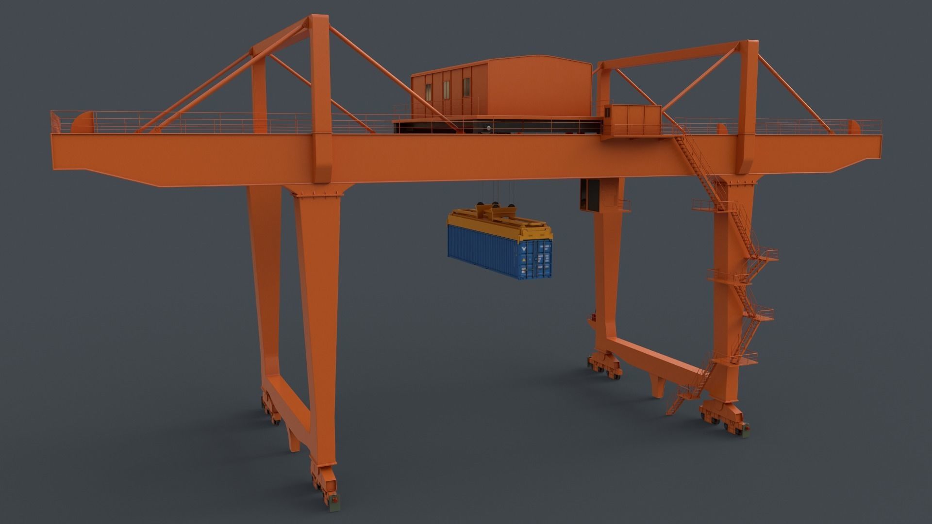 PBR Rail Mounted Gantry Crane RMG V2 - Orange Low-poly 3D model_6