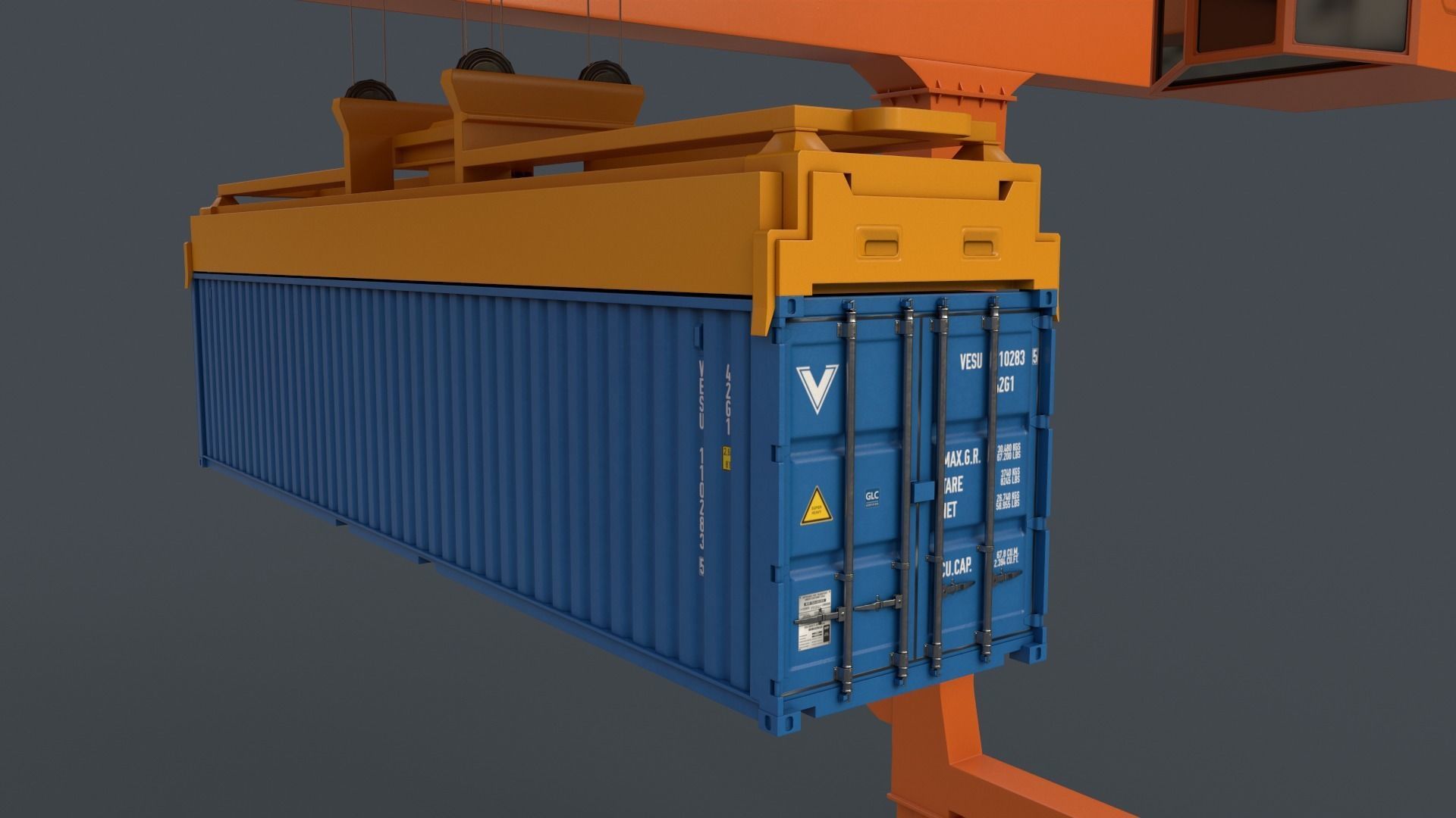 PBR Rail Mounted Gantry Crane RMG V2 - Orange Low-poly 3D model_15
