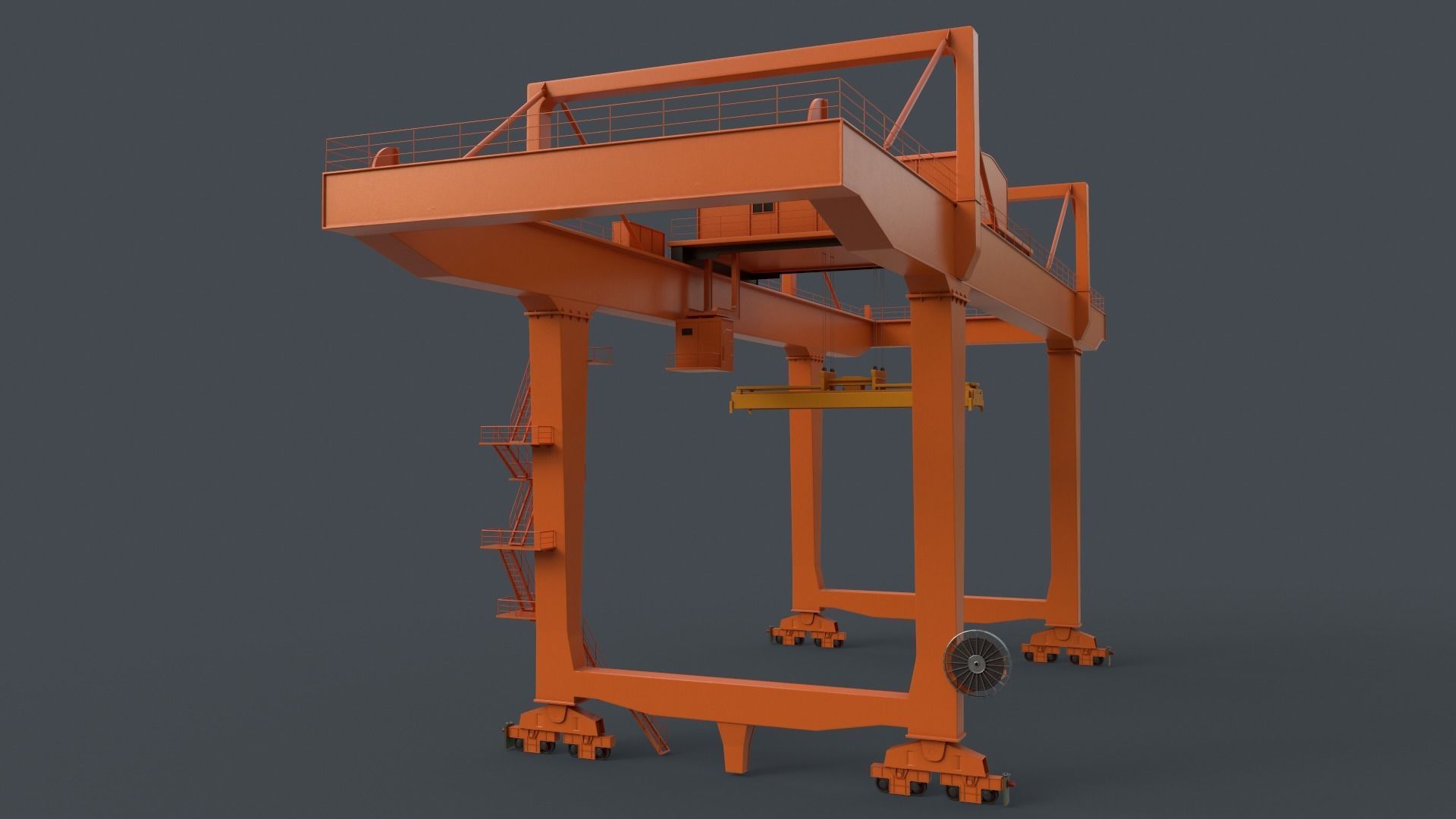 PBR Rail Mounted Gantry Crane RMG V2 - Orange Low-poly 3D model_21