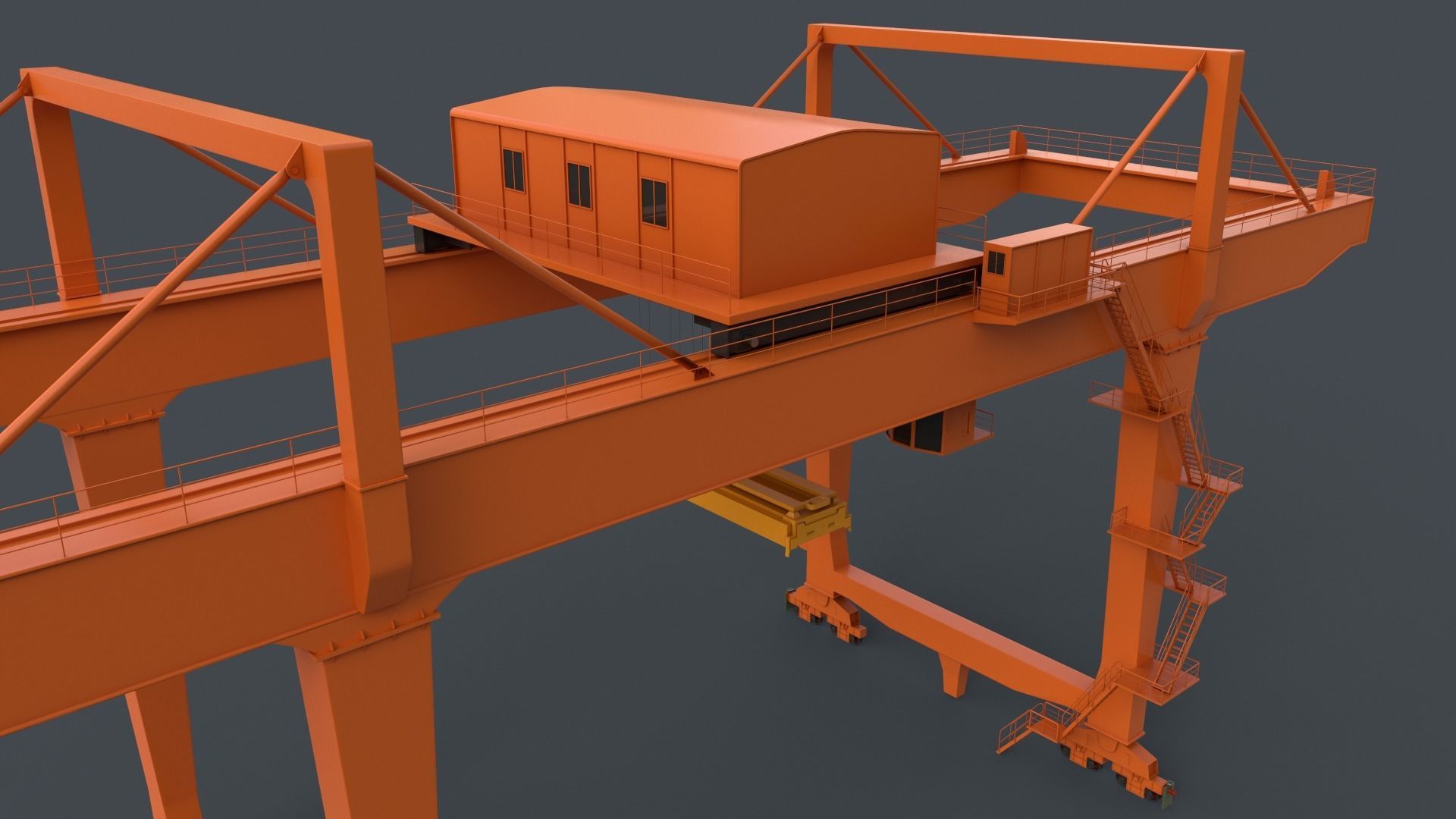 PBR Rail Mounted Gantry Crane RMG V2 - Orange Low-poly 3D model_7