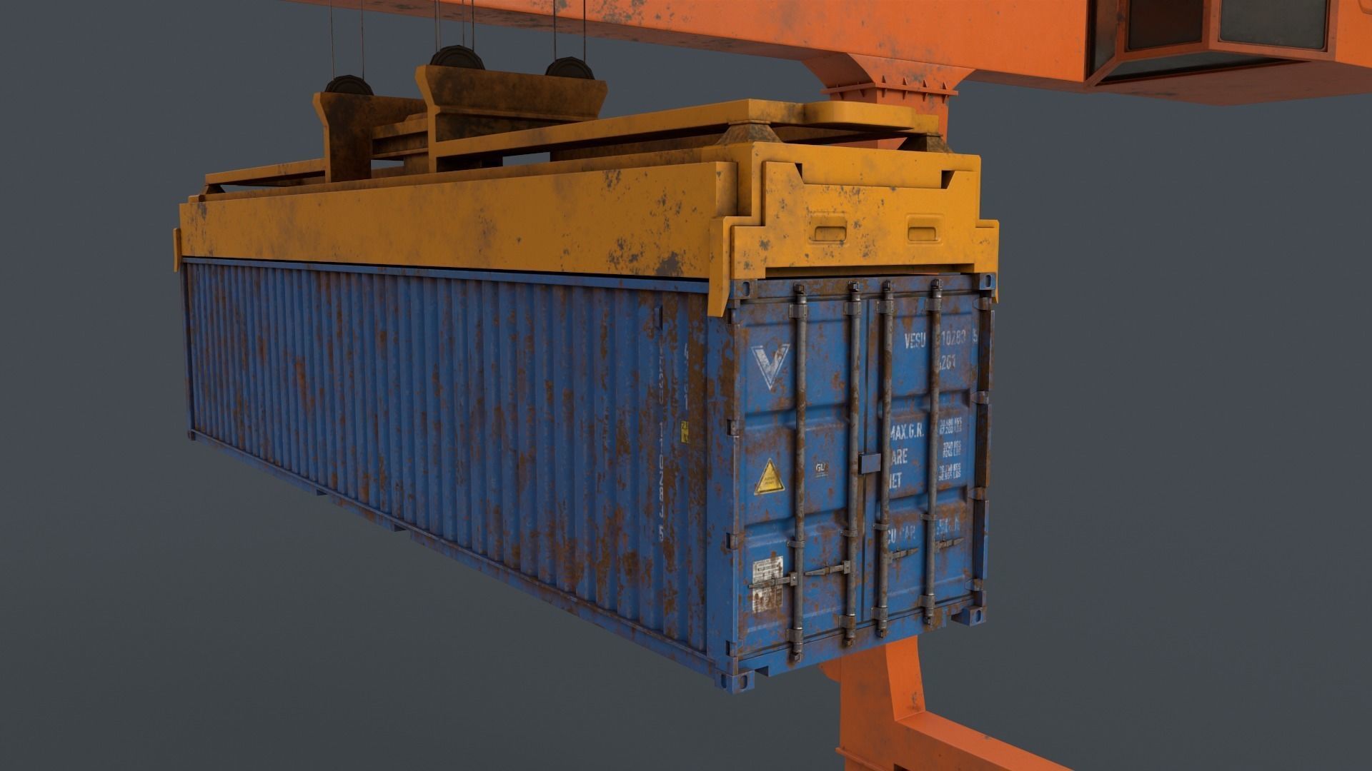 PBR Rail Mounted Gantry Crane RMG V2 - Orange Low-poly 3D model_16