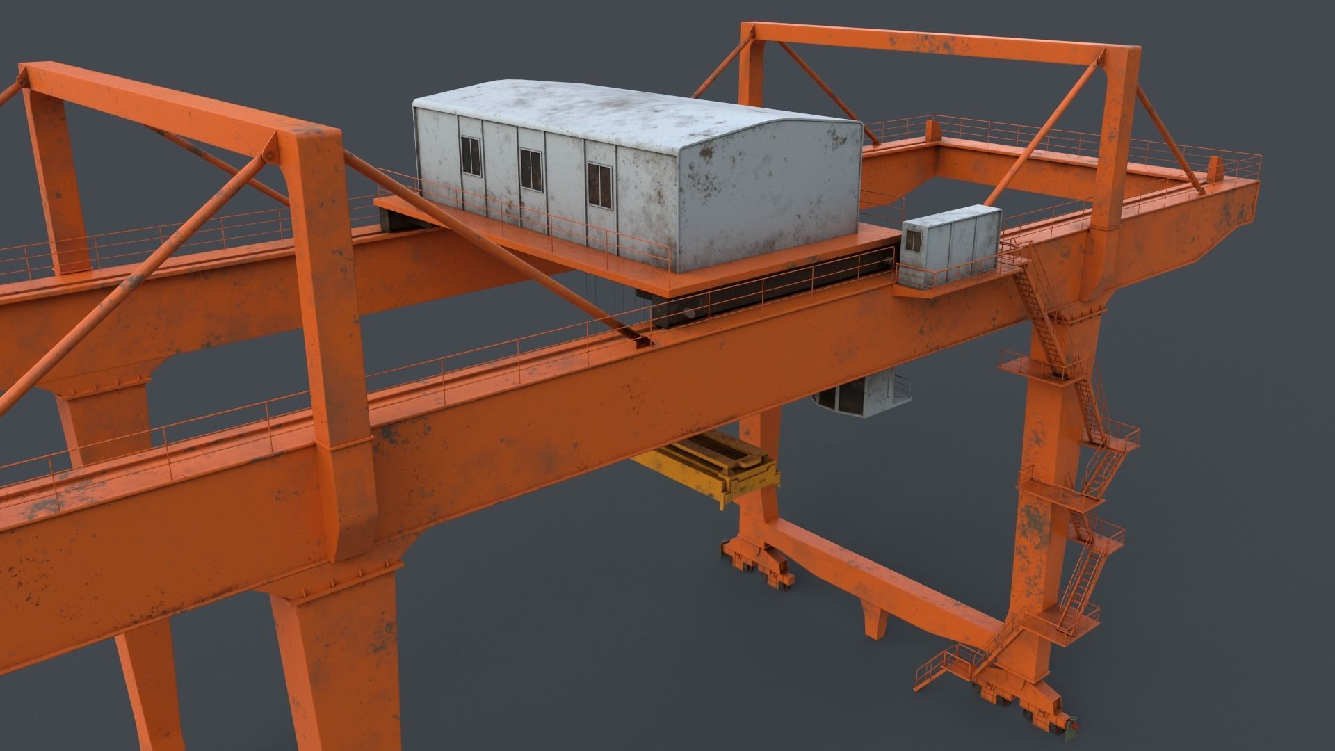 PBR Rail Mounted Gantry Crane RMG V2 - Orange Low-poly 3D model_10