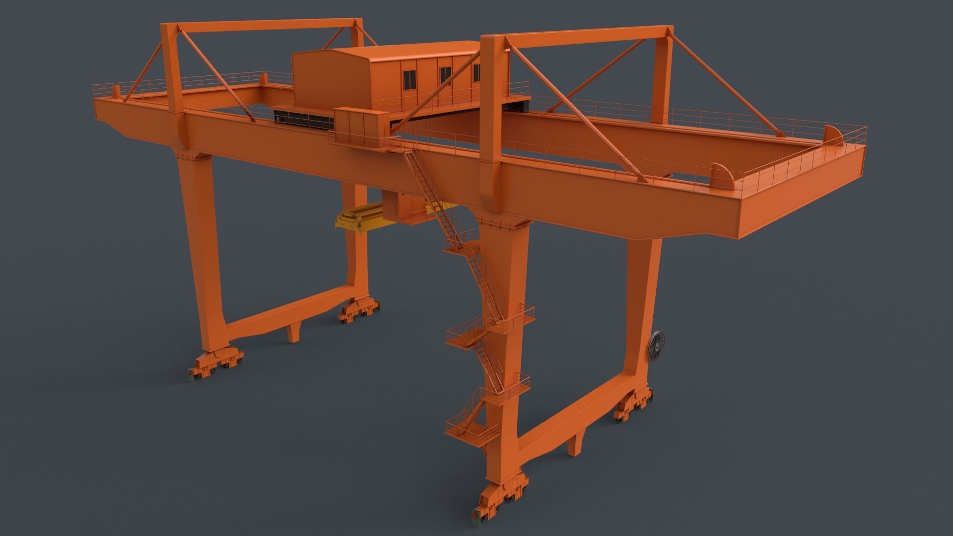 PBR Rail Mounted Gantry Crane RMG V2 - Orange Low-poly 3D model_11