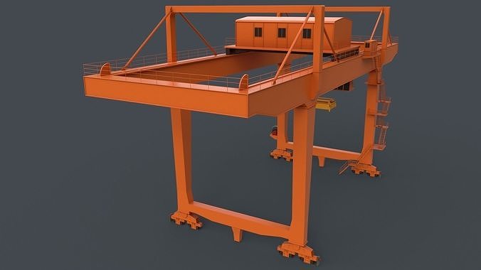 PBR Rail Mounted Gantry Crane RMG V2 - Orange Low-poly 3D model