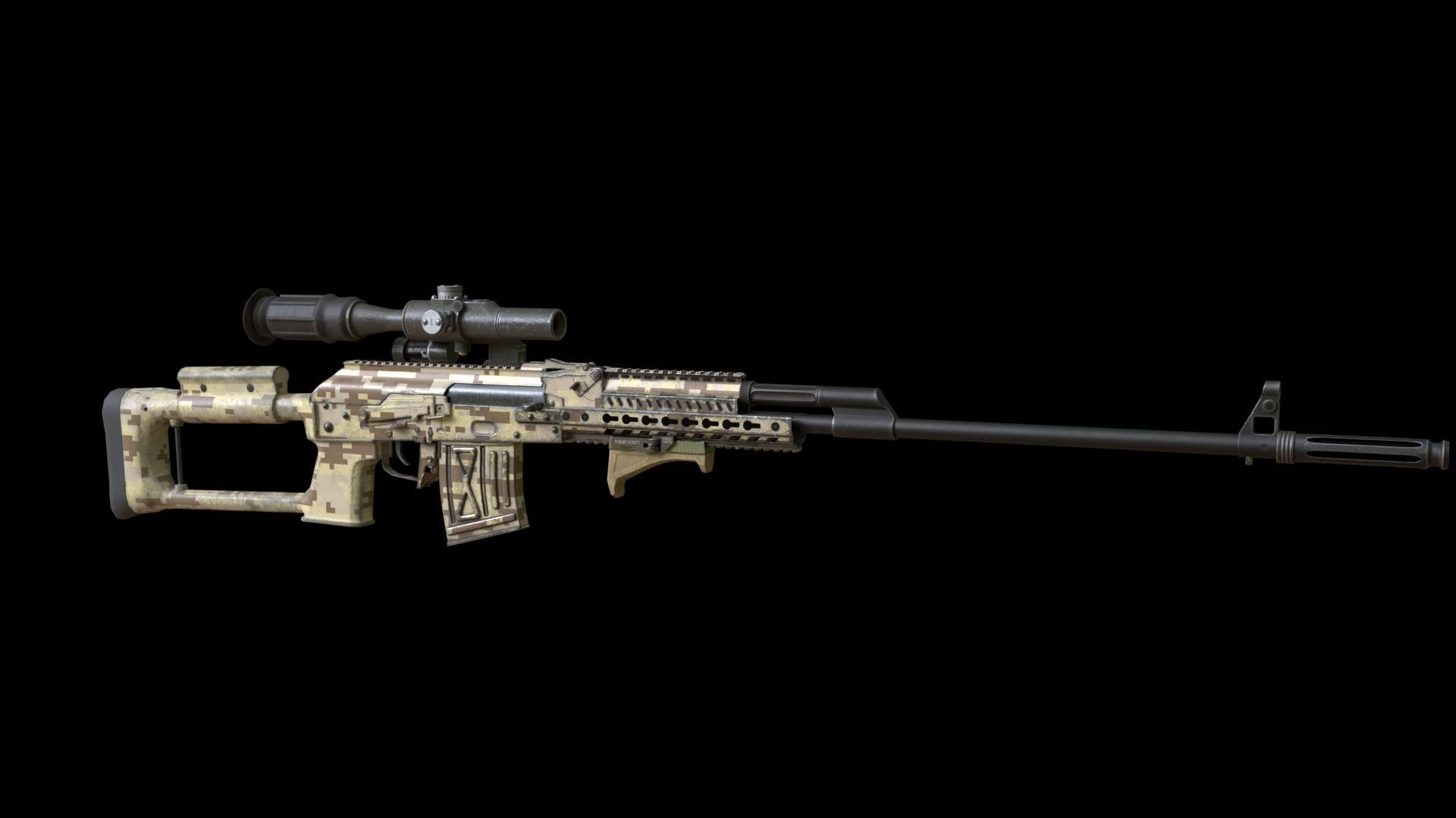 ASR-18 Camouflaged SVD Based Sniper Rifle Low-poly 3D model_13