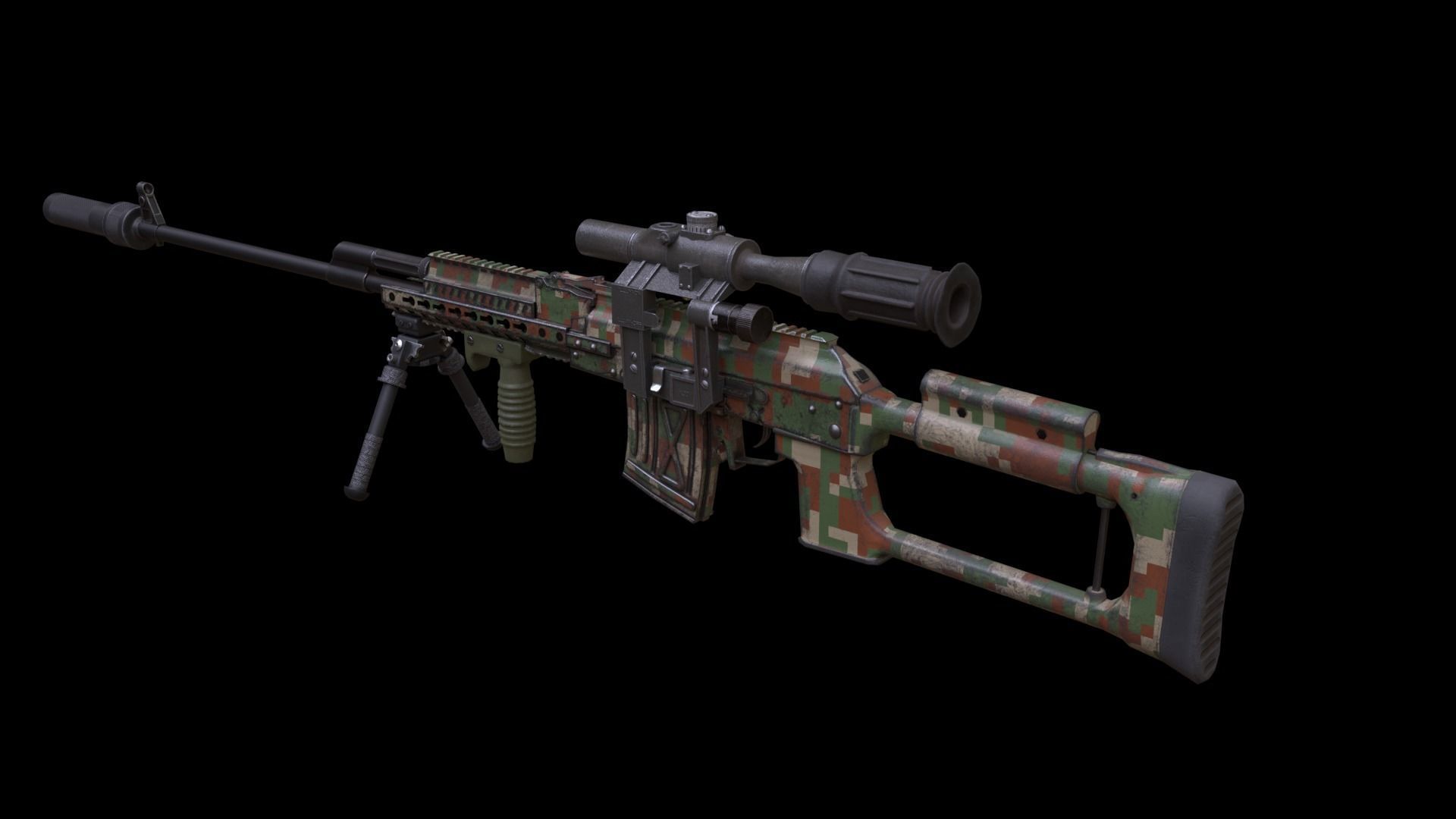 ASR-18 Camouflaged SVD Based Sniper Rifle Low-poly 3D model_9