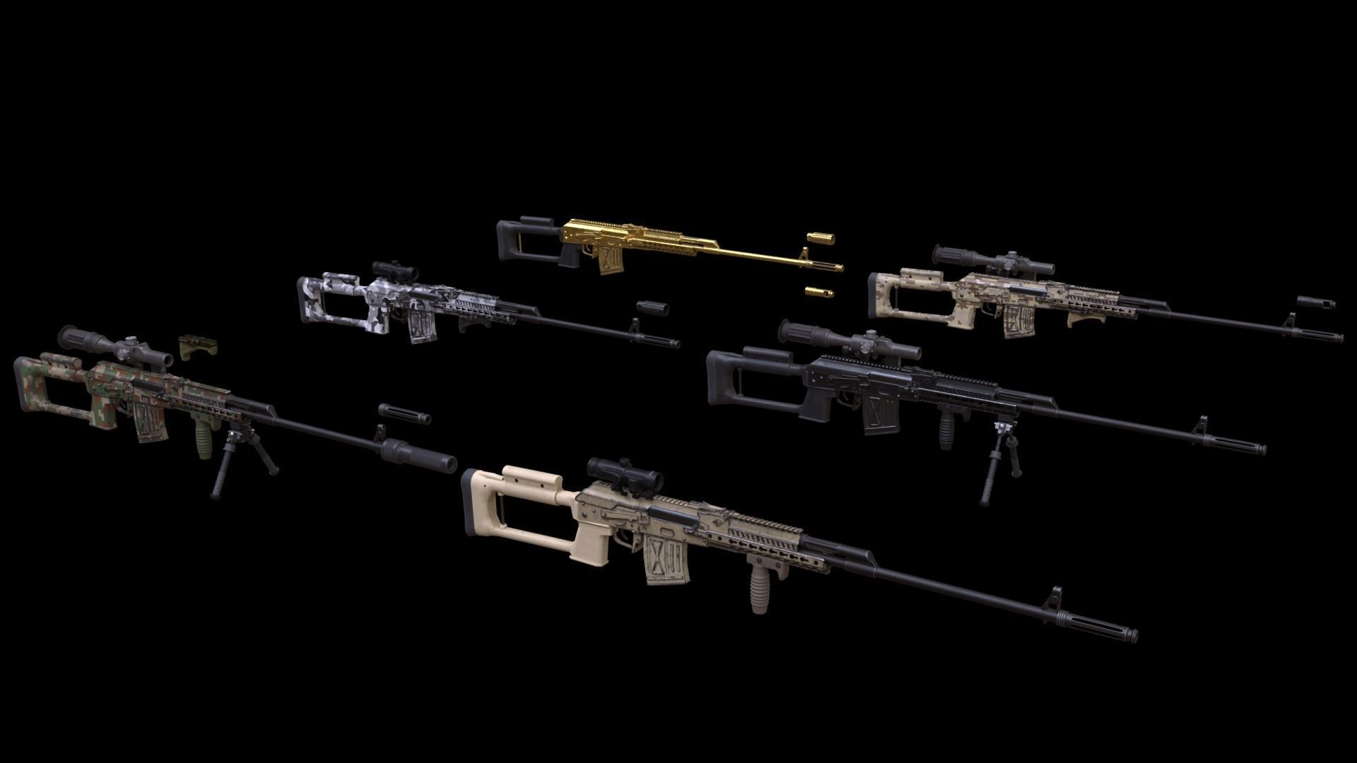ASR-18 Camouflaged SVD Based Sniper Rifle Low-poly 3D model_3