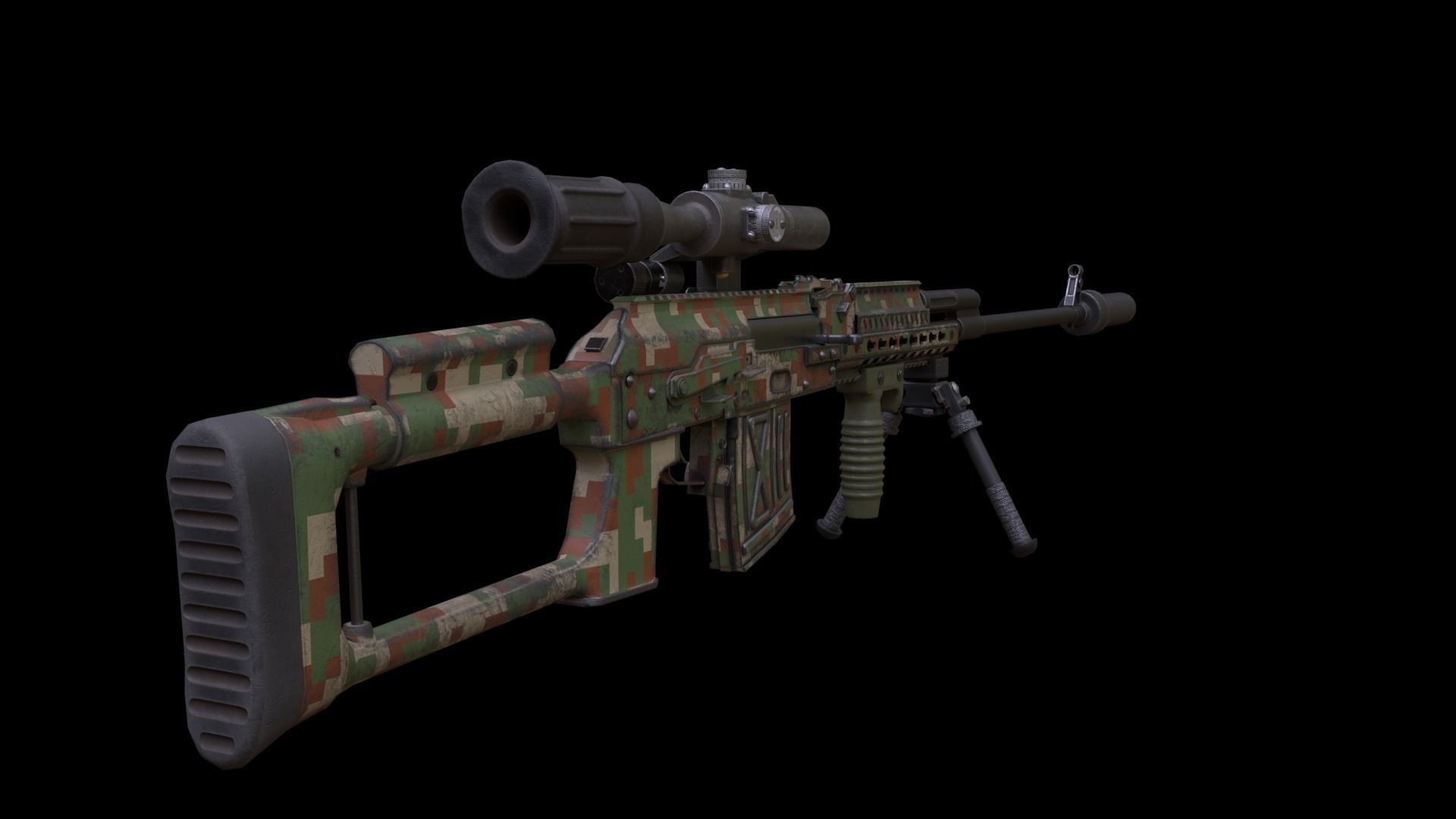 ASR-18 Camouflaged SVD Based Sniper Rifle Low-poly 3D model_10