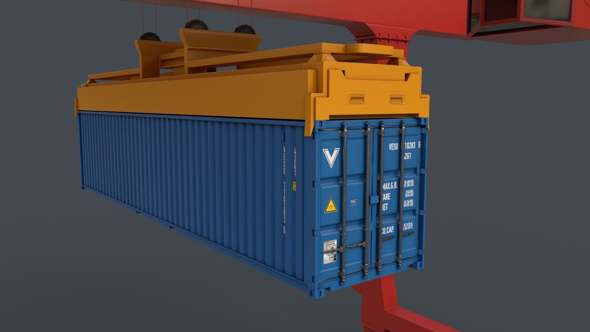 PBR Rail Mounted Gantry Crane RMG V2 - Red Low-poly 3D model_15